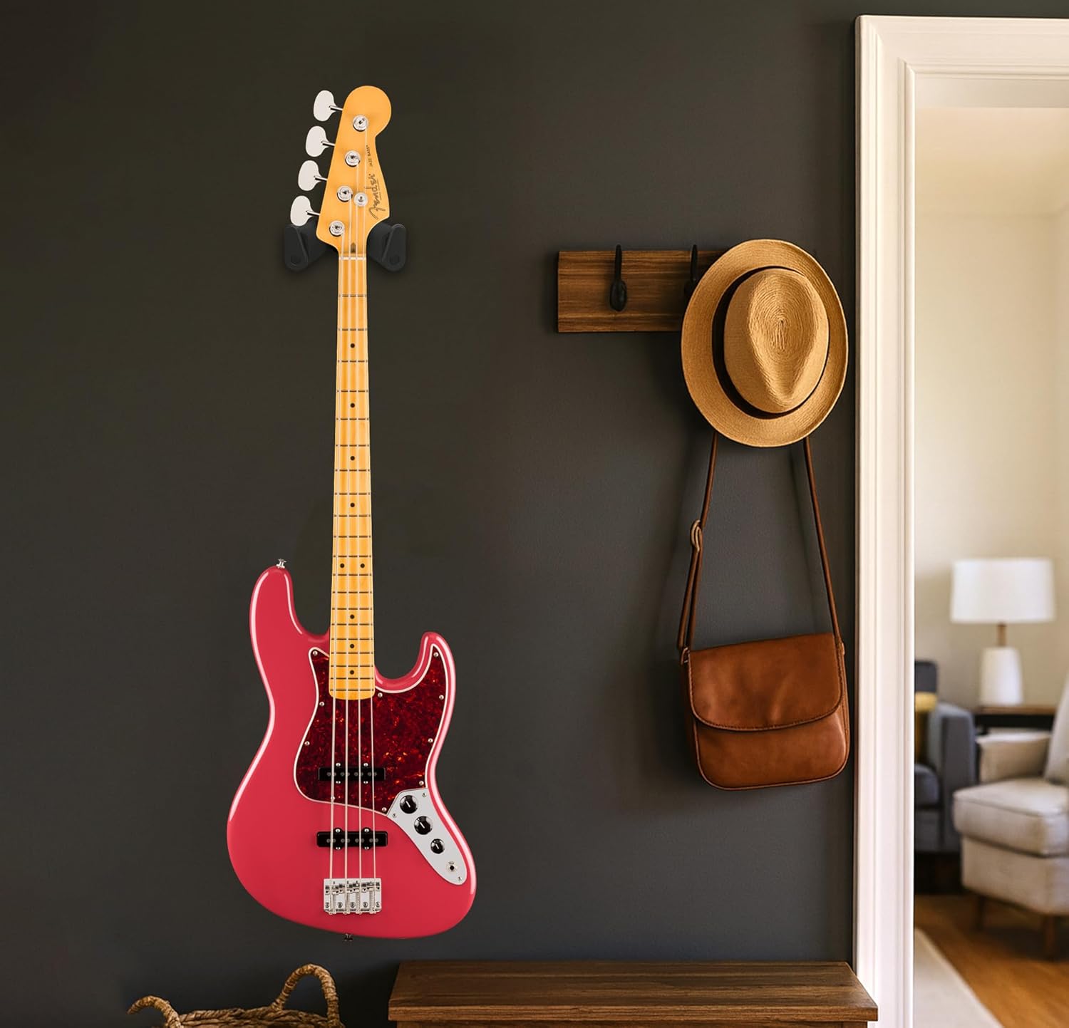 Fender American Professional Classic Jazz Bass - Faded Dakota Red Bundle with Gig Bag, Strap, Cable, and Guitar Cleaning Kit