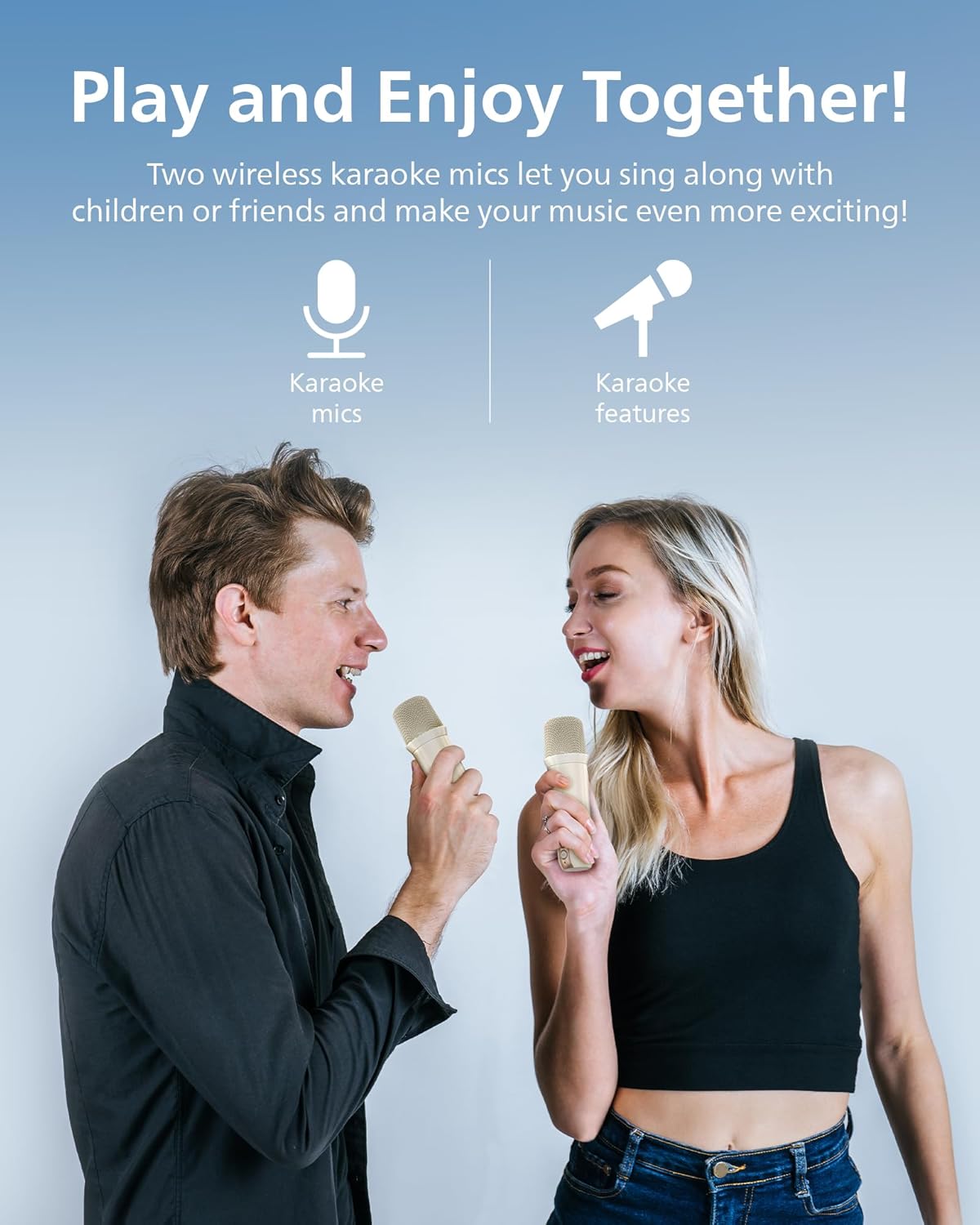 PHILIPS S2508 Portable Karaoke Machine,Party Bluetooth Speaker with 2 Karaoke Microphones,7 H Battery,Multi-Colored Light Modes with Display Screen,6 Vocal Effects,USB,AUX or TF Card Input,Mini,White