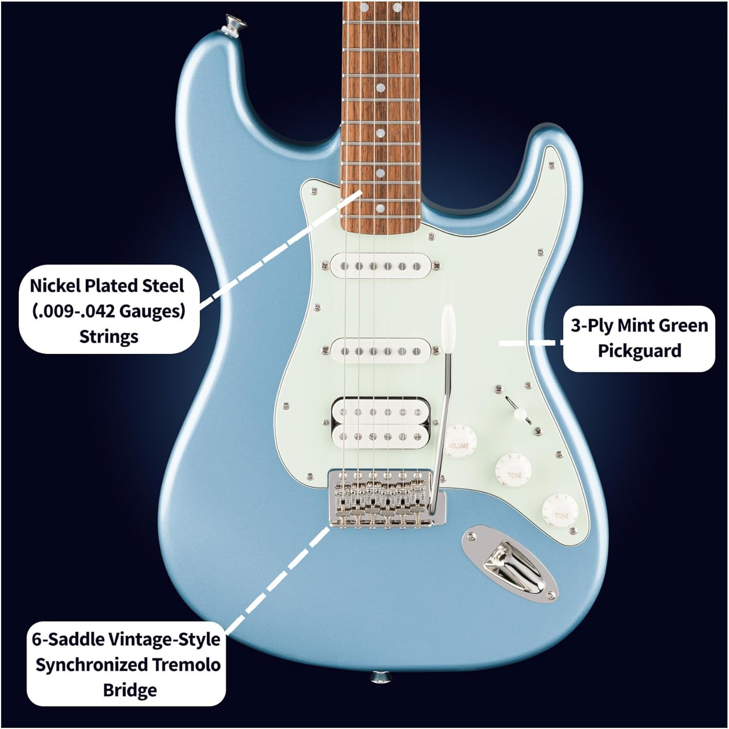 Fender Squier Limited Edition Classic Vibe '60s Stratocaster HSS Electric Guitar (Ice Blue Metallic) Bundle with Accessories (17 Items)