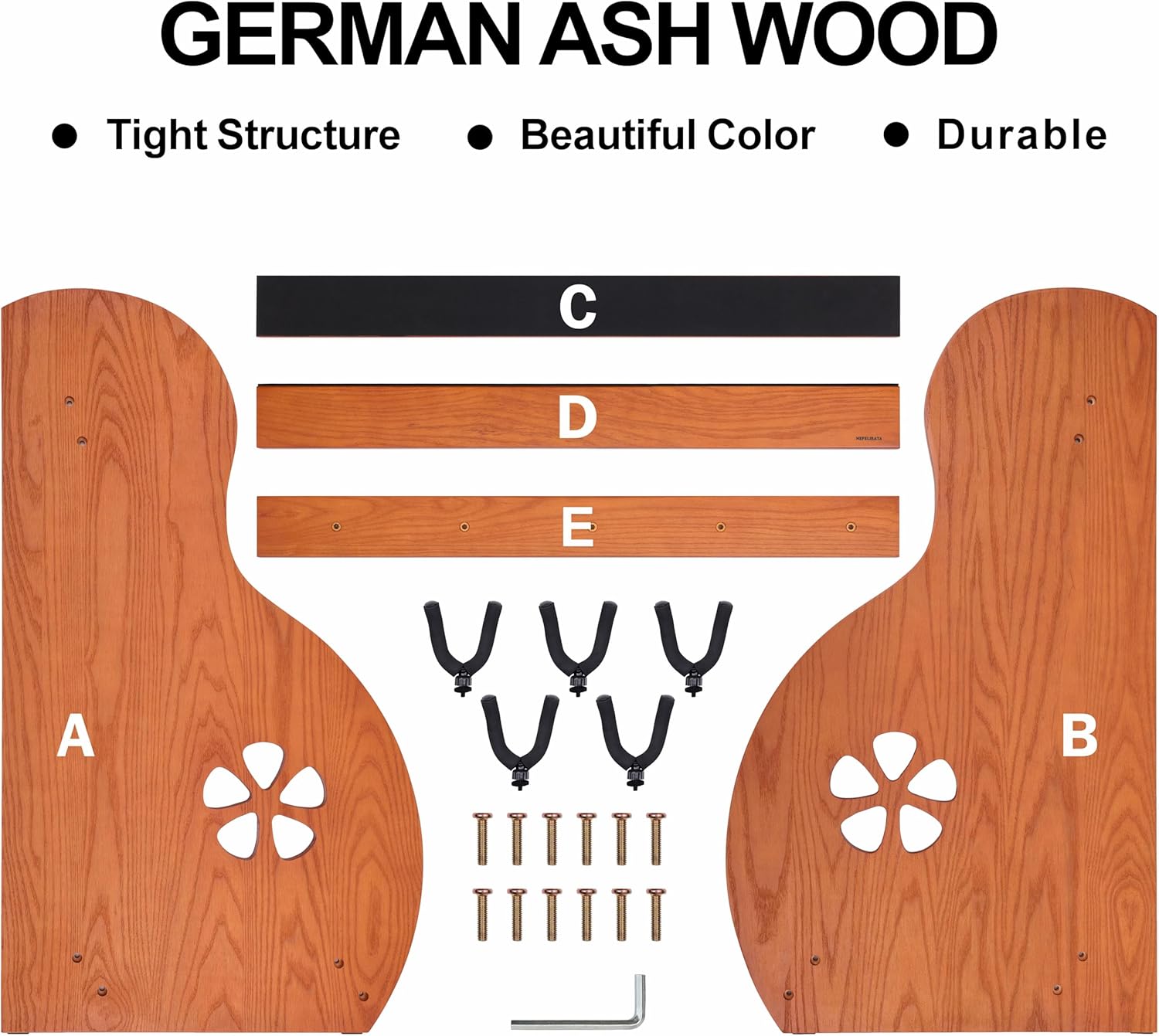 Nefelibata Multi-Purpose Guitar Stands 5 Wooden Guitar Rack Floor Stand for Guitars and Cases, Electric Guitars, Acoustic Guitars, Bass Guitars, Cellos - German Ash-Brown