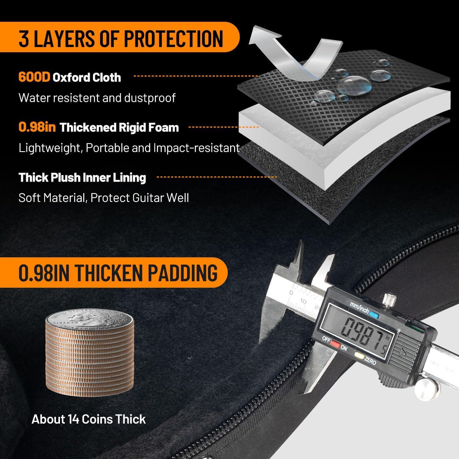 CAHAYA Hardshell Guitar Case Only Fits P Bass Guitar Case Precision Bass 0.98inch Thick Padding Bass Guitar Case with Adjustable Shoulder Straps CY0301