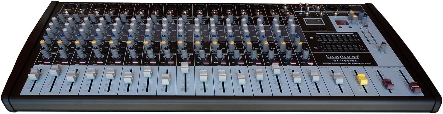 Boytone 12-Channel Professional Bluetooth Audio Mixer, PC Recording, 16 DSP Effects, 48V Phantom Power, 11 Mic Jack, DJ Stereo Input Soundboard Studio Controller, 14 Band EQ, RCA, Unpowered (BT-122MX)