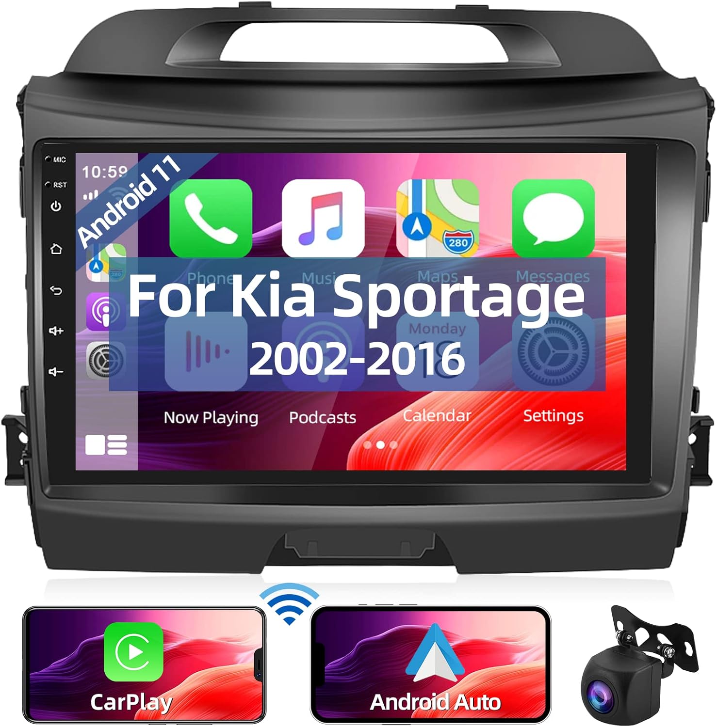 Car Radio for Kia Sportage 2010-2016 with Wireless Apple Carplay, HD 9