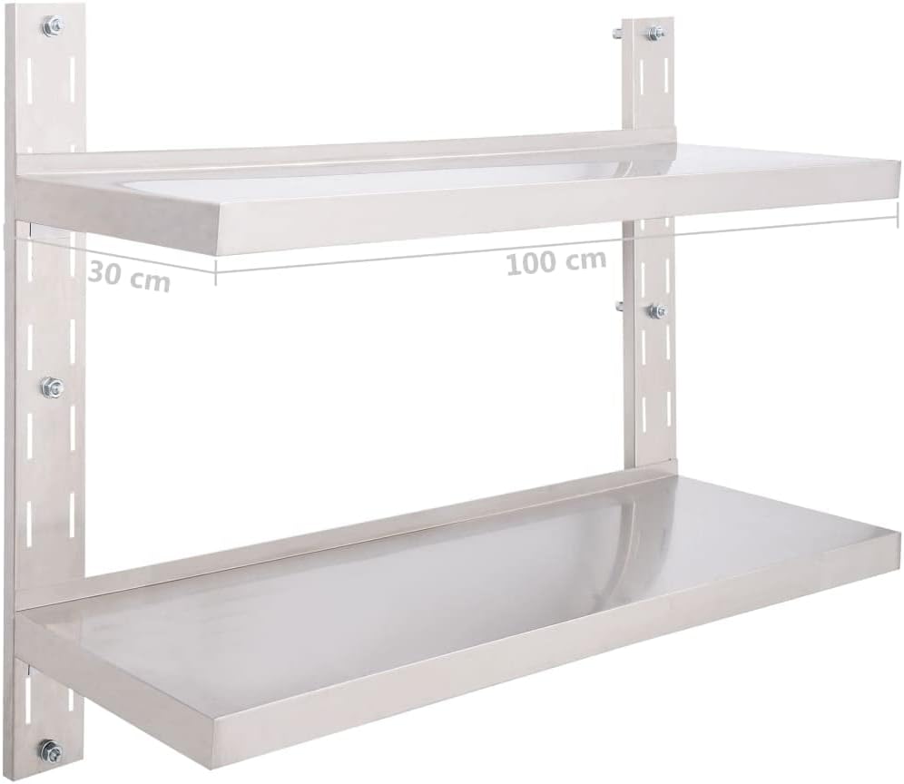 2 Tier Metal Wall Mount Floating Shelf, Height Adjustable Wall Shelves, Easy to Install, Wall Storage Organizer for Bedrooms, Bathrooms, Kitchen, Offices and Living Rooms - Gray