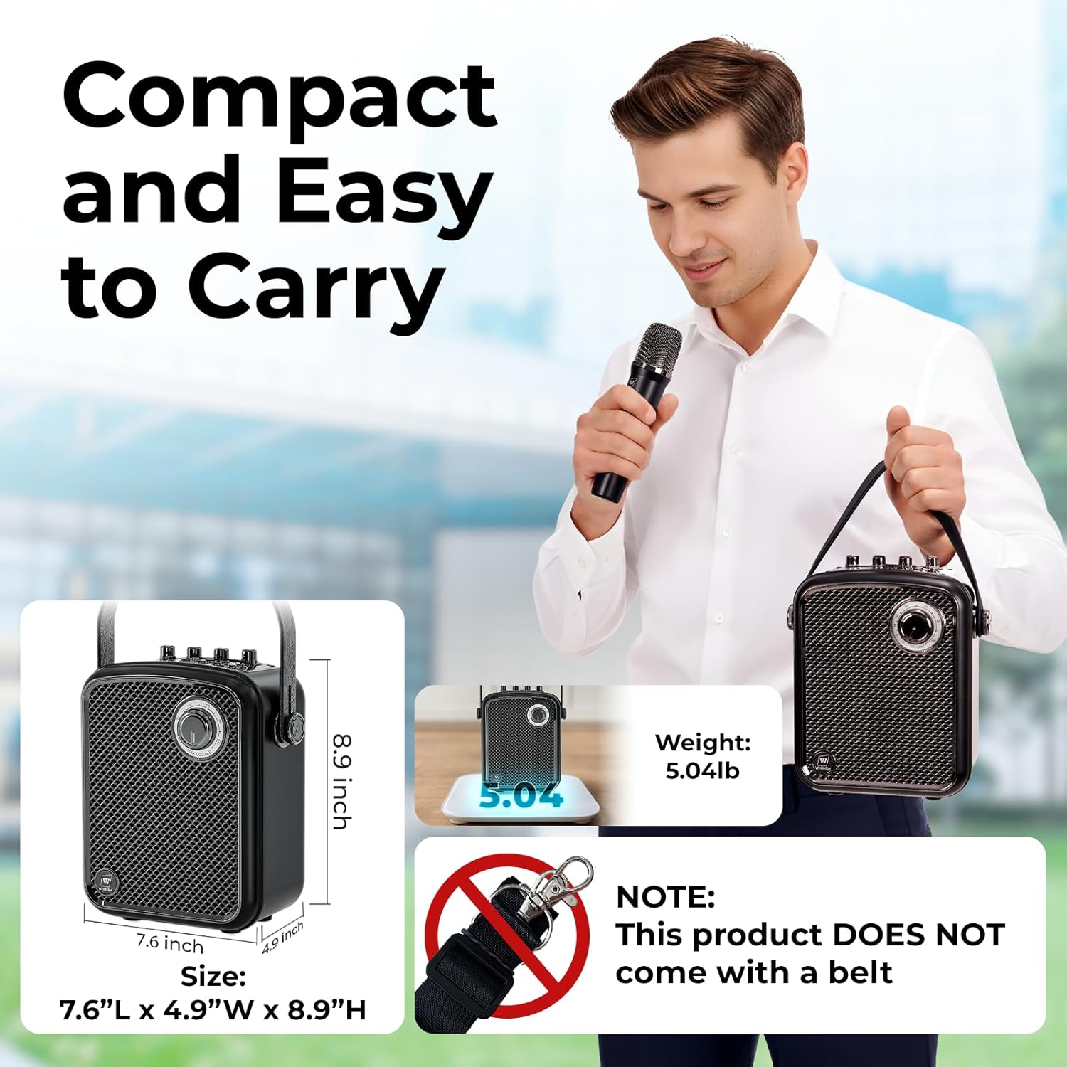 Portable Microphone and Speaker Set, 70W Wireless Voice Amplifier with 10H UHF Handheld Mic, Guitar Input, Metal Bluetooth PA System for Teachers and Presentations S100