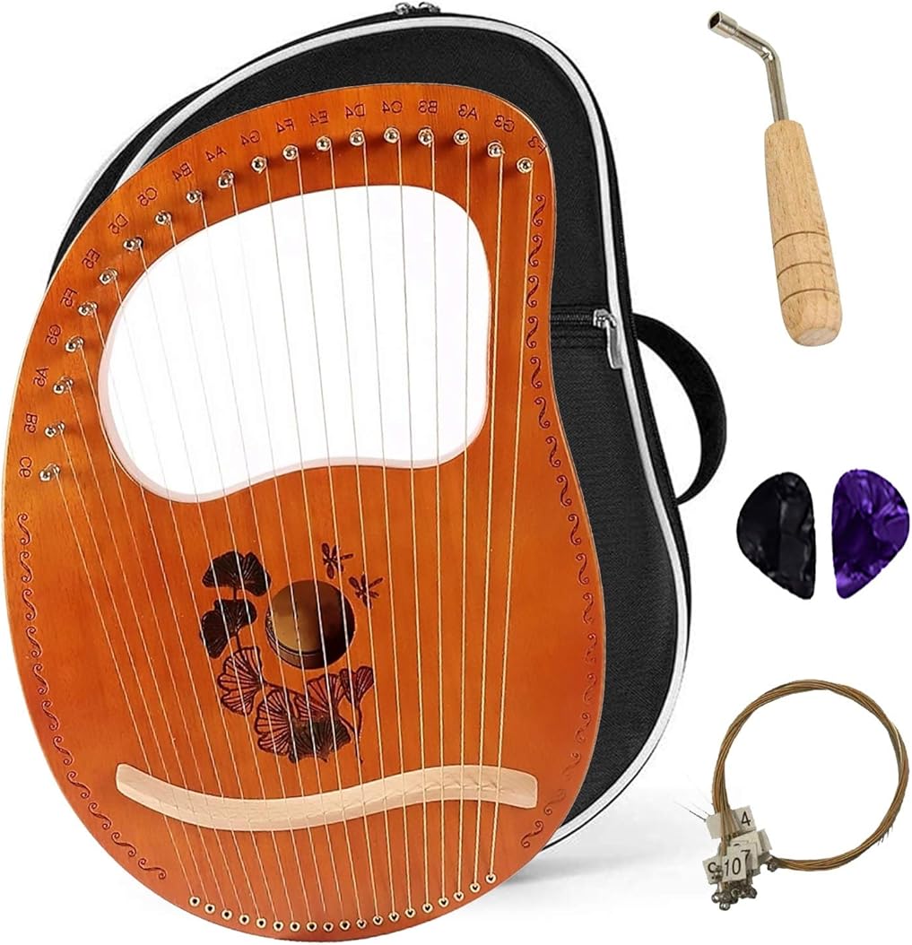 Lyre Harp 19 String Solid Wood String Instrument Heptachord Mahogany with Tuning Wrench, Picks and Bag, Best Gift for Beginners Music Lovers (Color : D)