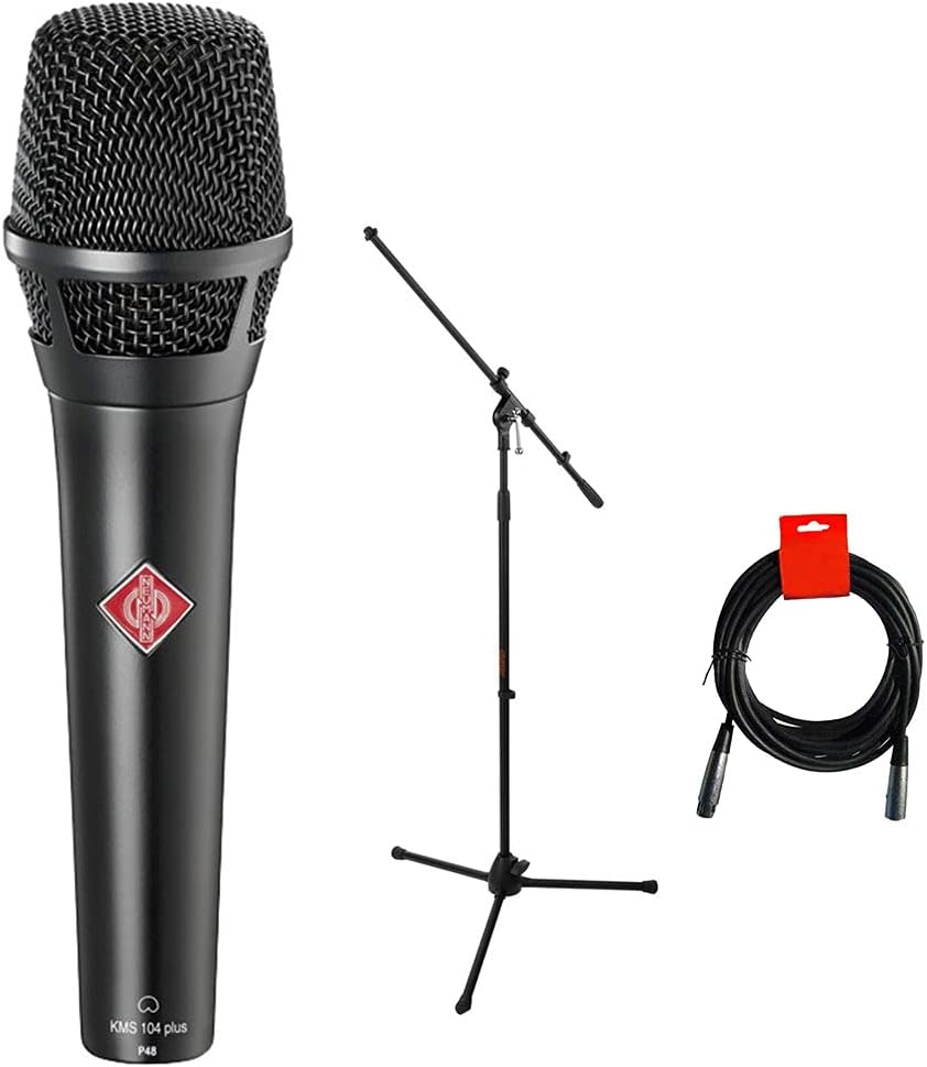 Neumann KMS 104 Plus Cardioid Microphone (Black) with Tripod Microphone Stand & XLR Cable Bundle