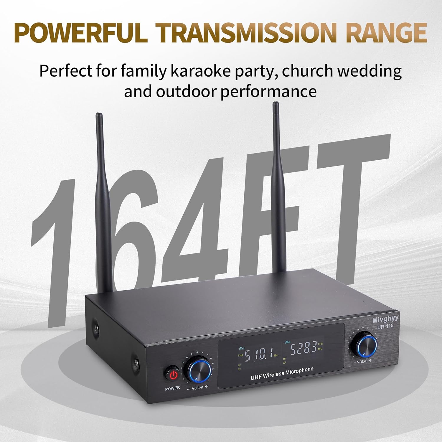 Wireless Microphones System with UHF Headset/Lavalier Lapel Mics, Bodypack Transmitter, 2 x 50 Channels, 164ft Range for Church Conference Performance Singing Karaoke PA Speaker Mixer