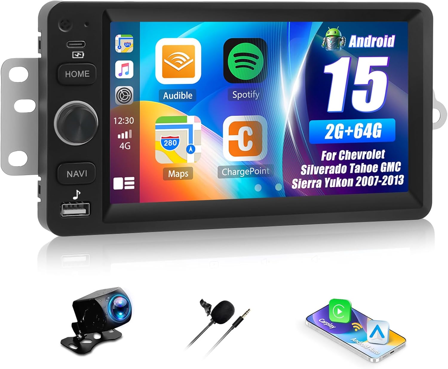 Car Stereo for Chevrolet Chevy Silverado SSR Impala Tahoe GMC Sierra Yukon Hummer H2 7 Inch Touchscreen Android Car Radio with Wireless Carplay Android Auto GPS Navigation WiFi