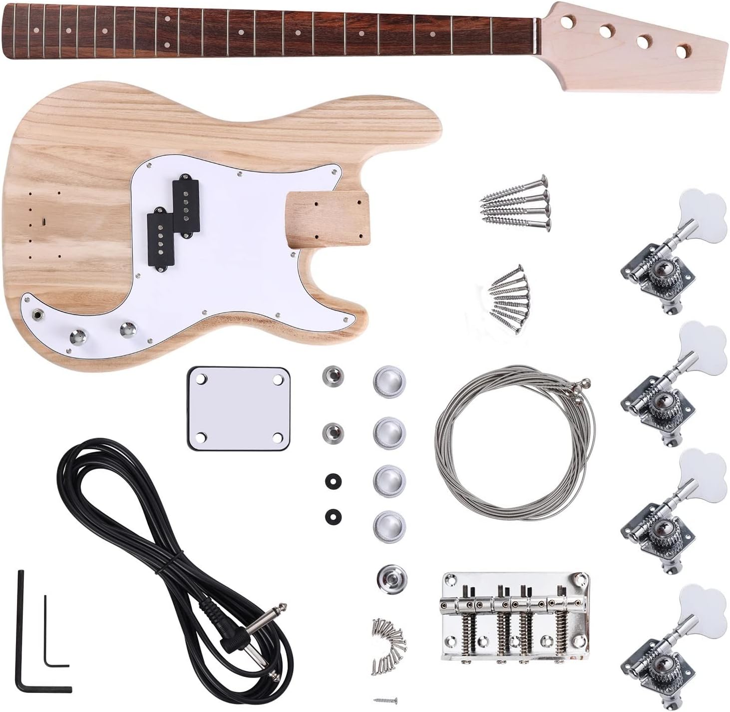 TSTS DIY Guitar Kit with Body Pickguard Maple Guitar Neck & Rosewood Build Your Own Electric Guitar Unfinished Electric Guitar Kit