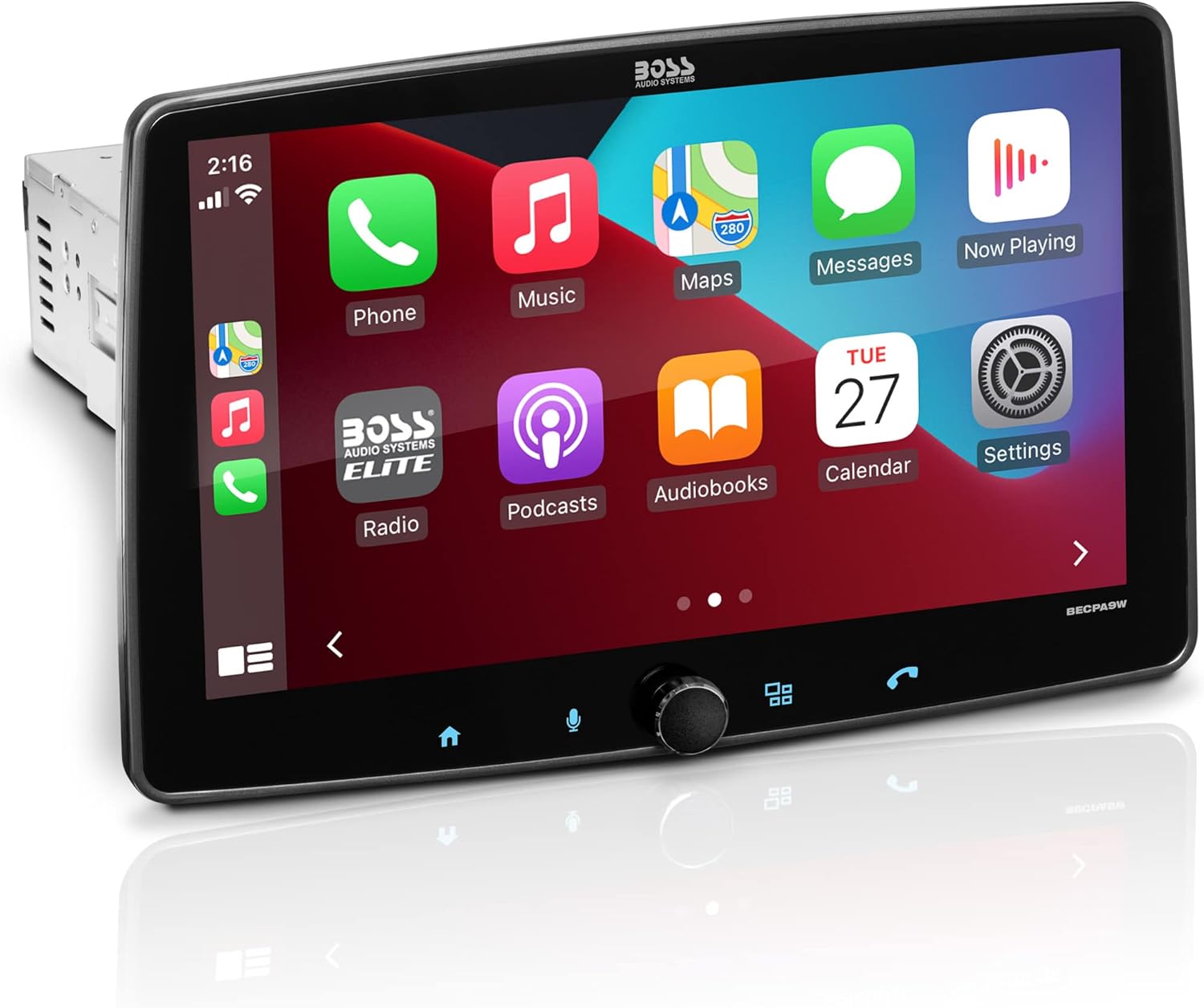 BOSS Audio Systems Elite BECPA9W Car Stereo – Wireless Apple CarPlay & Android Auto, 9 Inch Single Din Touchscreen, Bluetooth Head Unit, Radio Receiver, USB, No CD DVD Player