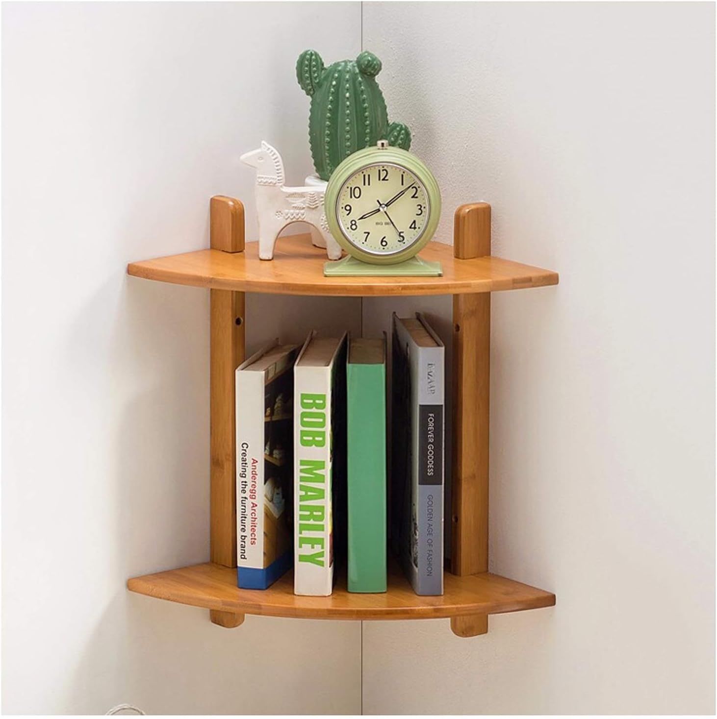 Bookshelf 2-Tier Wall Mount Corner Shelves Wall Mounted Open Book Shelf Space Saving Decorative Shelves for Home and Office Space for Living Room Home Office (Color : Natural)