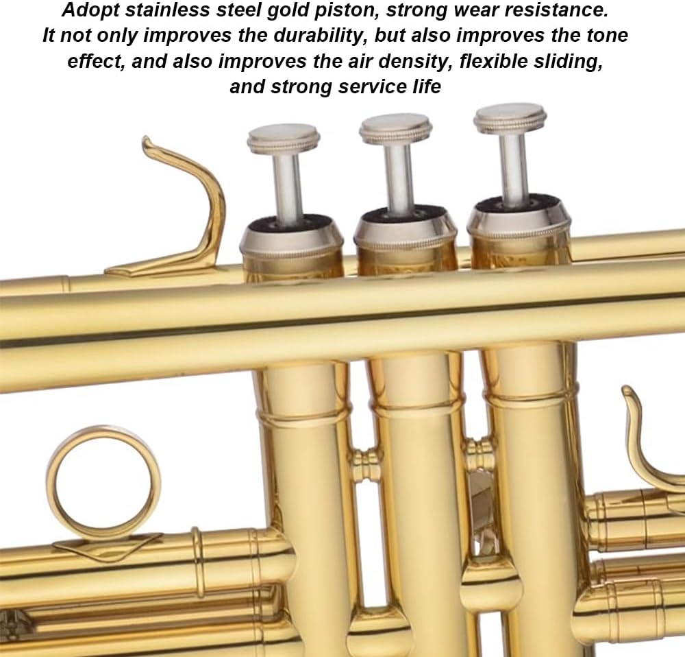 B-Flat Trumpet Suitable for Beginners, Brass Lacquered Gold Wind Instruments for Professional Performance Examinations, Western Instruments for Bands