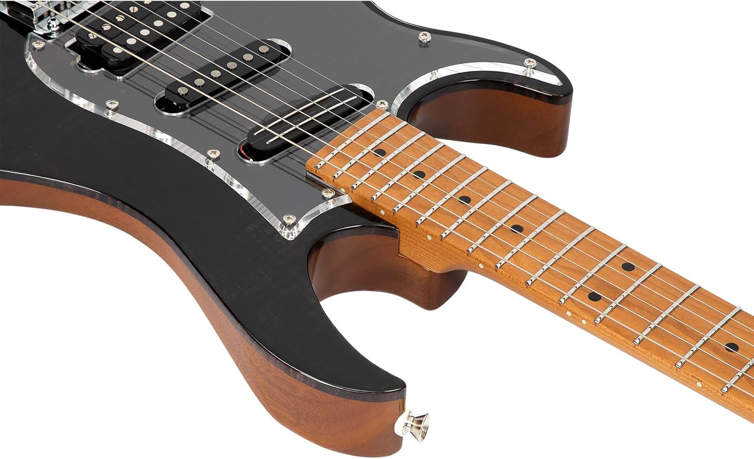 Vola Electric Guitar OZ TNC LH Charcoal Black Gloss Handmade in Japan MIJ Solid Flame Maple Top Roasted Maple Neck Stainless Steel Frets Gotoh Bridge Gotoh Locking Tuner 6 Strings Modern C Neck