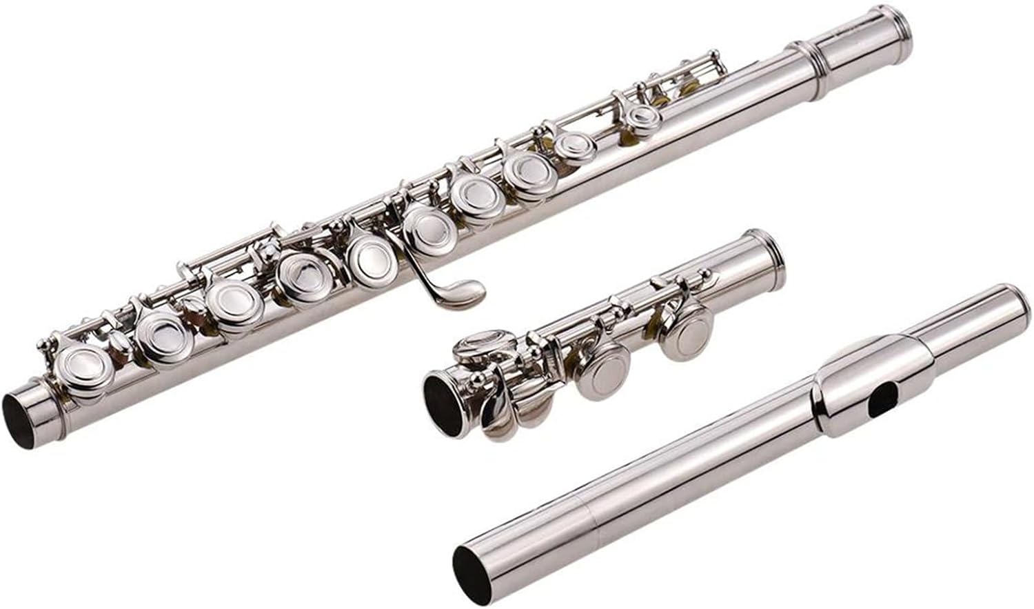 Cupronickel Nickel Plated 16 Holes C Key Concert Flute Woodwind Instrument with Padded Bag