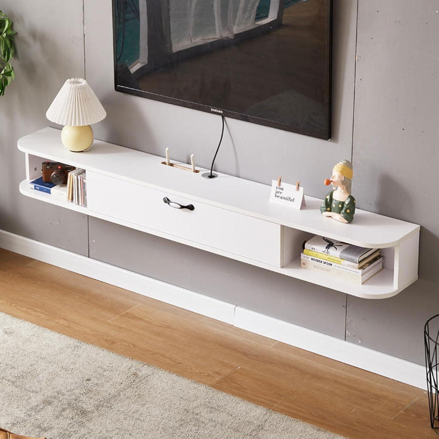 Wall Mounted TV Cabinet Floating TV Shelf Wall Shelf TV Stand Media TV Console TV Bracket Living Room Cabinet Media Stand Furniture Multimedia Accessory Organizer Wall Mount Corner Shelves