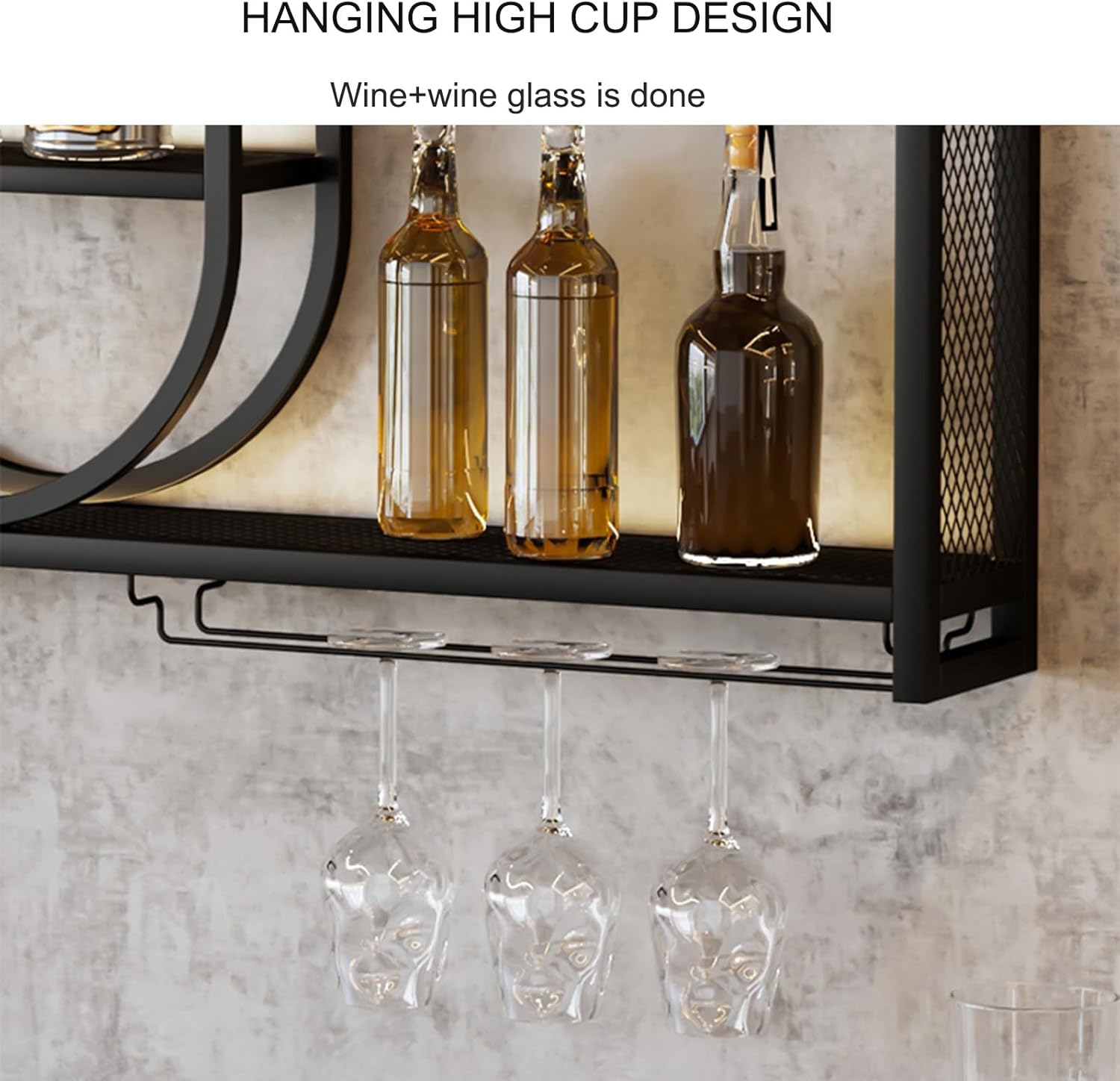 Modern Wall Mounted Wine Rack with Bottle Stemware Glass Holder,metal Hanging Wine Glass Holder,wall Mount Bottle Holder,wine Display Storage Rack for Kitchen Bar Wall Wine Racks ( Color : Gold , Size