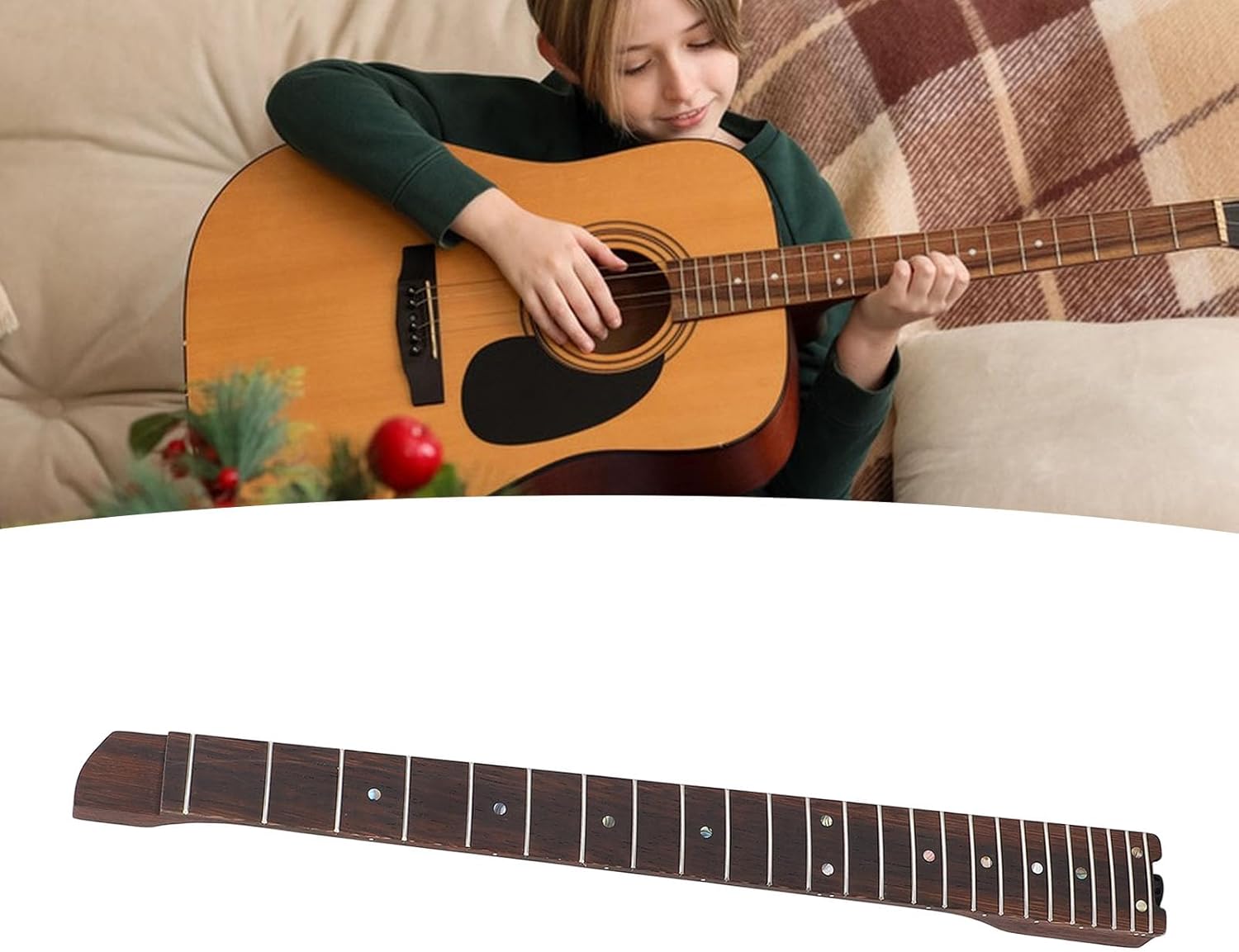 25 Fret Electric Guitar Neck, Maple Wood Fingerboard 14 inch Radius with Bolt On Design for Various Playing Styles, Electric Guitar Neck DIY Replacement with 25 1/2in Scale Length