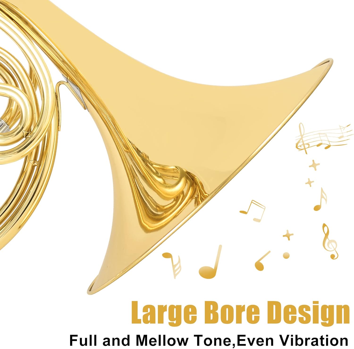 ROWELL Single French Horn 3 Keys Gold Lacquer F Horn with Case, Mouthpiece, Gloves and Polishing Cloth