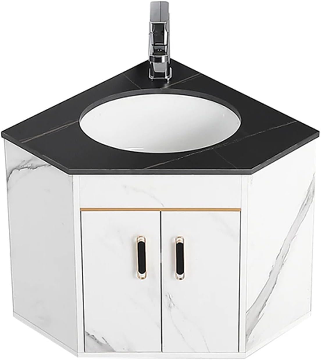 Corner Bathroom Sink, 20 Inch, Wall-Mount, Ceramic, Triangle, 2 Holes, No Mirror