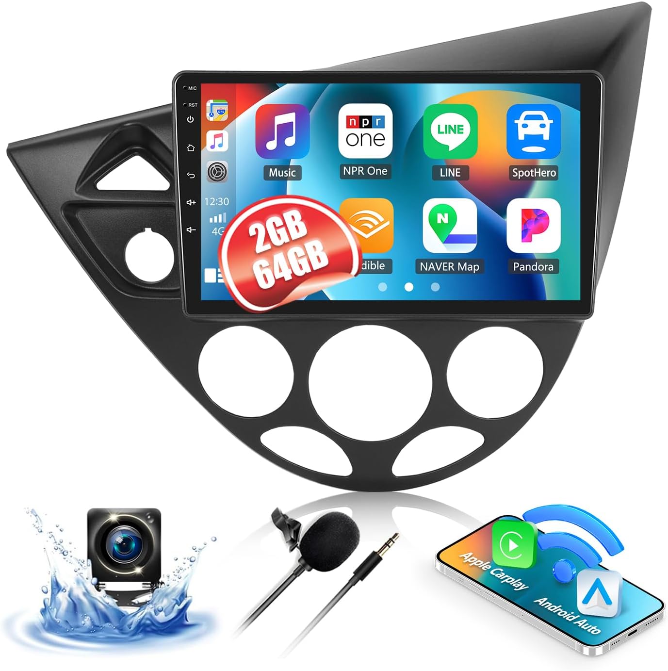 2G 64G Car Radio Stereo for Ford Focus 2000-2005 with CarPlay Android Auto Android 13 Head Unit 9