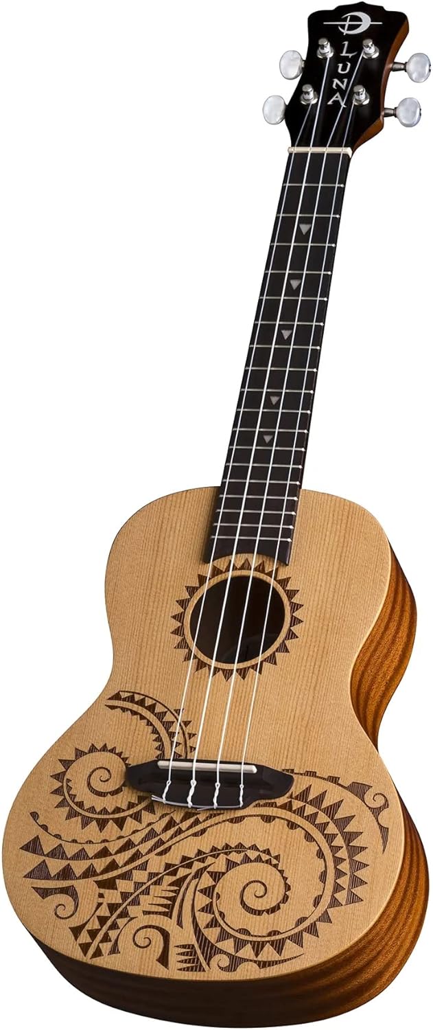 Luna Tattoo Spruce Concert Ukulele with Gig Bag, Satin Natural