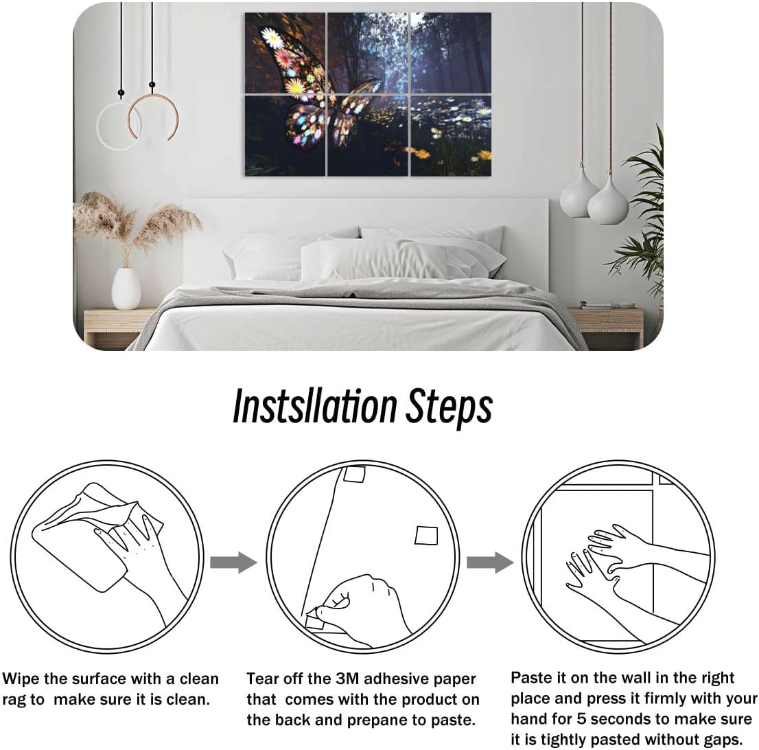 6 Pack Art Acoustic Panels Colorful Abstract Butterfly Art Print Soundproof Wall Panels, 48