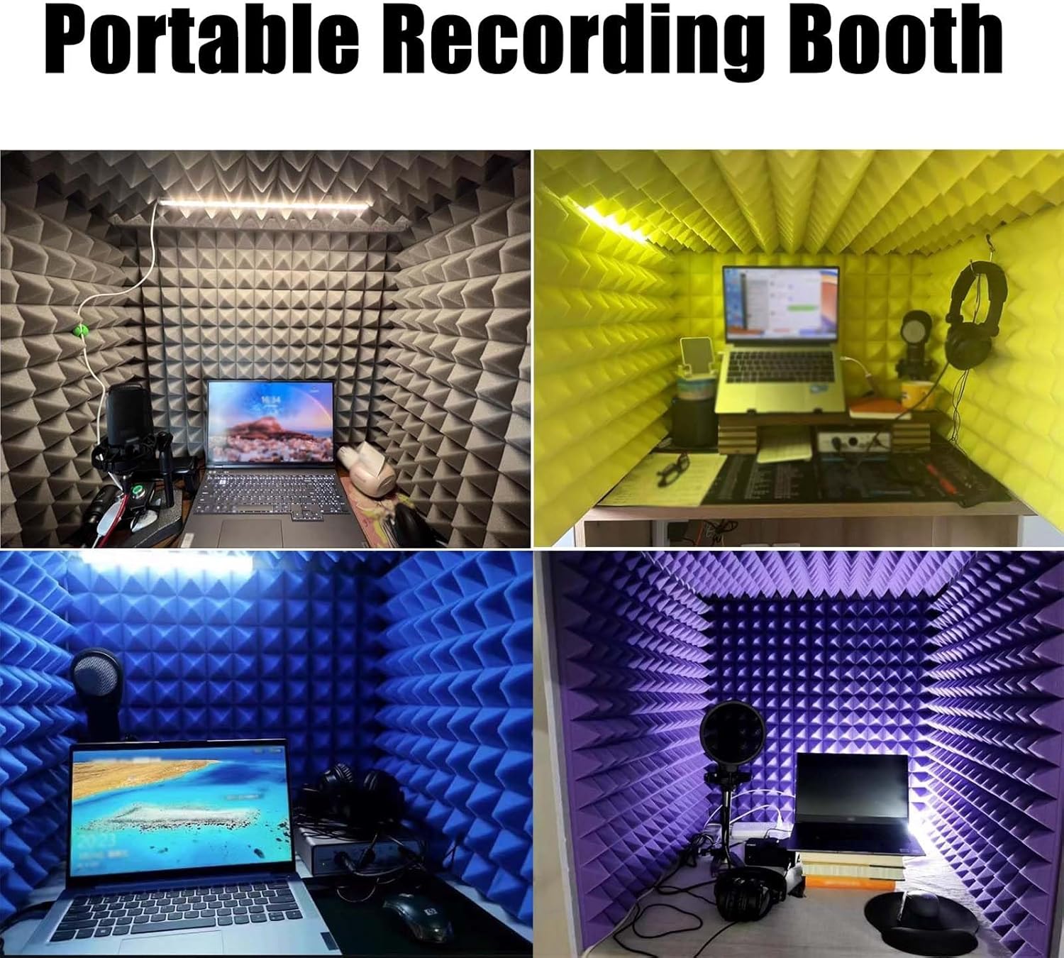 Portable Recording Studio, Microphone Foam Booth, Desktop Soundproof Enclosure, Suitable for Recording Studio, Singing Broadcast (Green)