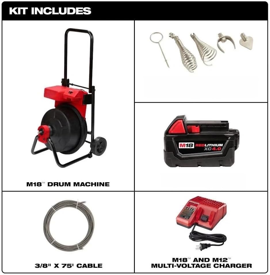 New 2817A-21 for Milwaukee M18 Cordless Drain Cleaning Drum Machine with 3/8”-1/2” Cable