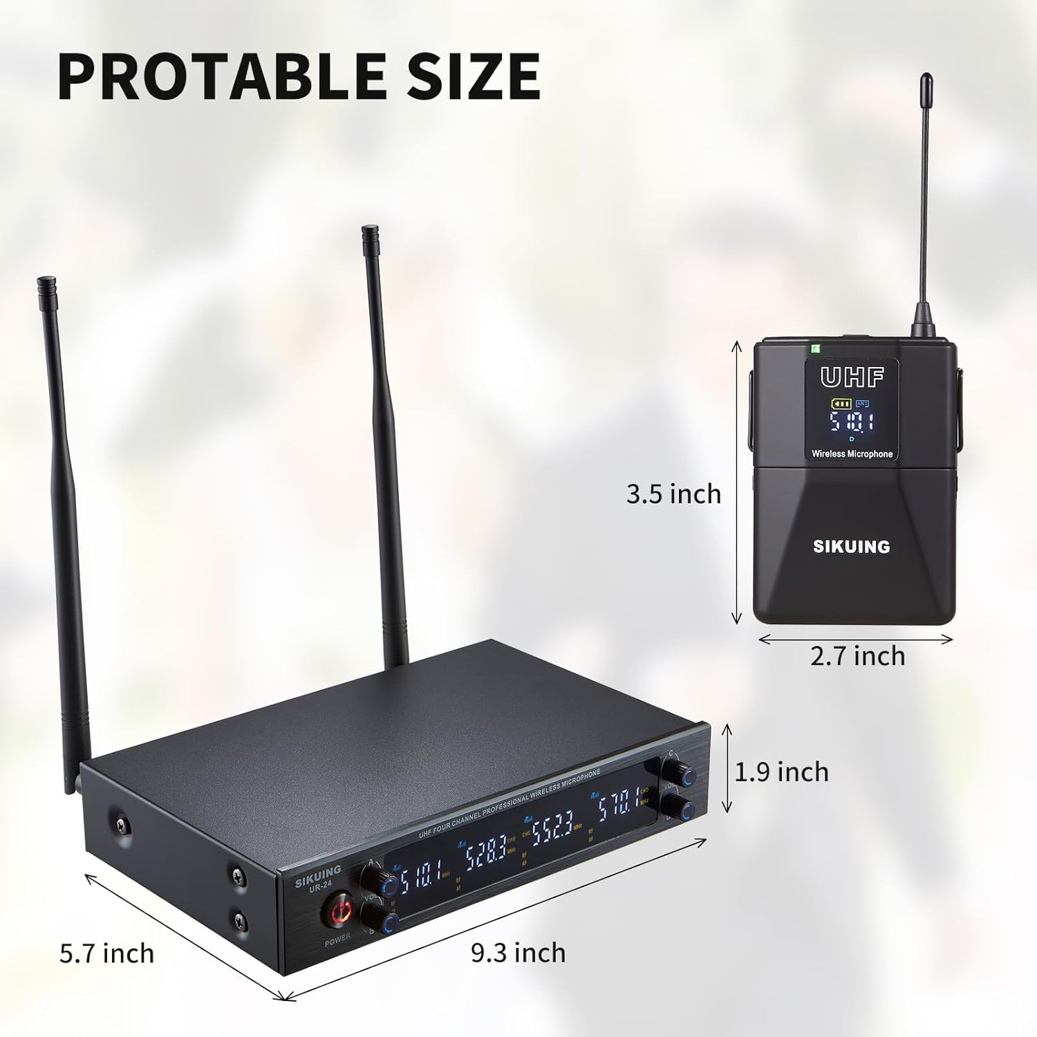 4 Channel UHF Wireless Microphone System with Lavalier Headset Mics, 4x50 Adjustable Frequencies, Ideal for Karaoke Meeting Church, 300ft Range (4 Bodypack)