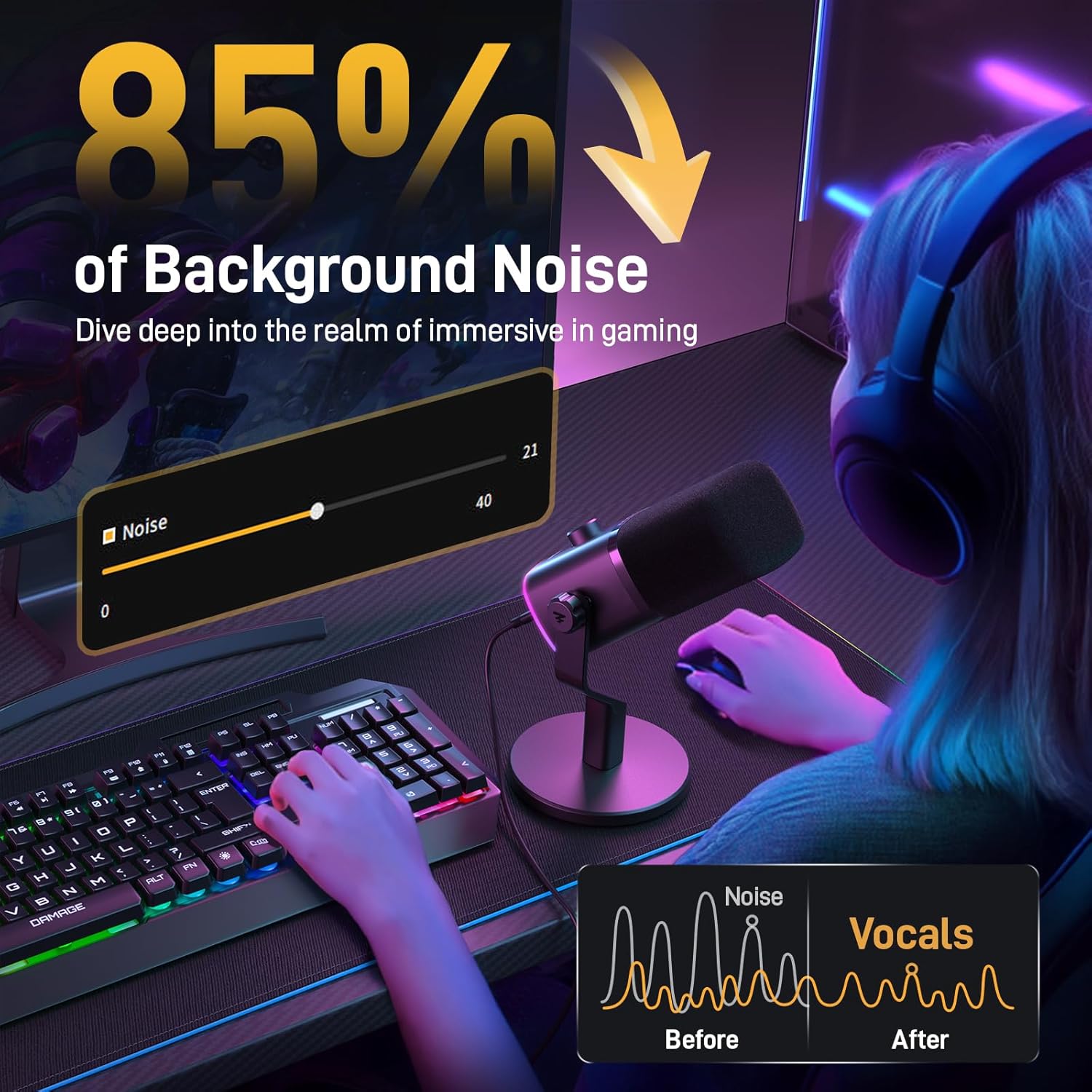 MAONO PD100X XLR/USB Gaming Microphone & Maono PS22 Lite & All in One Gaming Gear Bundle for Game Streamers（PD100X Black+PS22 Lite+XLR-180)