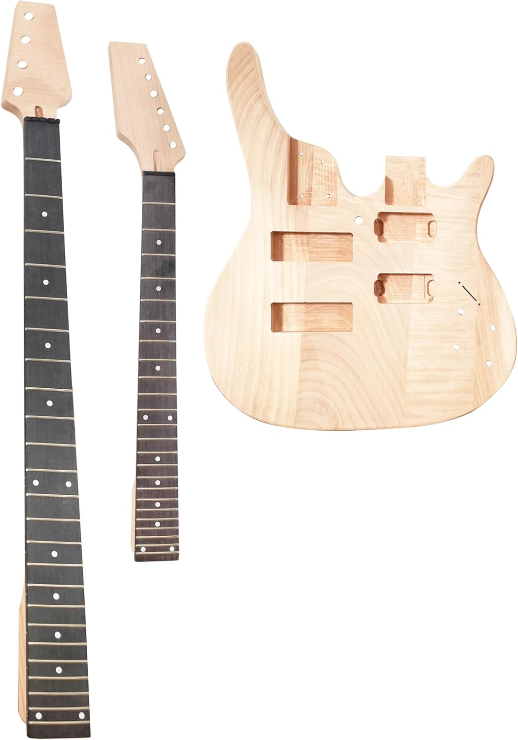DIY Electric Guitar and Bass Double Neck Kit 6 String and 4 String Guitar Kits Right Handed with Mahogany Body Mahogany Neck Rosewood Fingerboard Chrome Hardware Build Your Own Bass and Guitar.