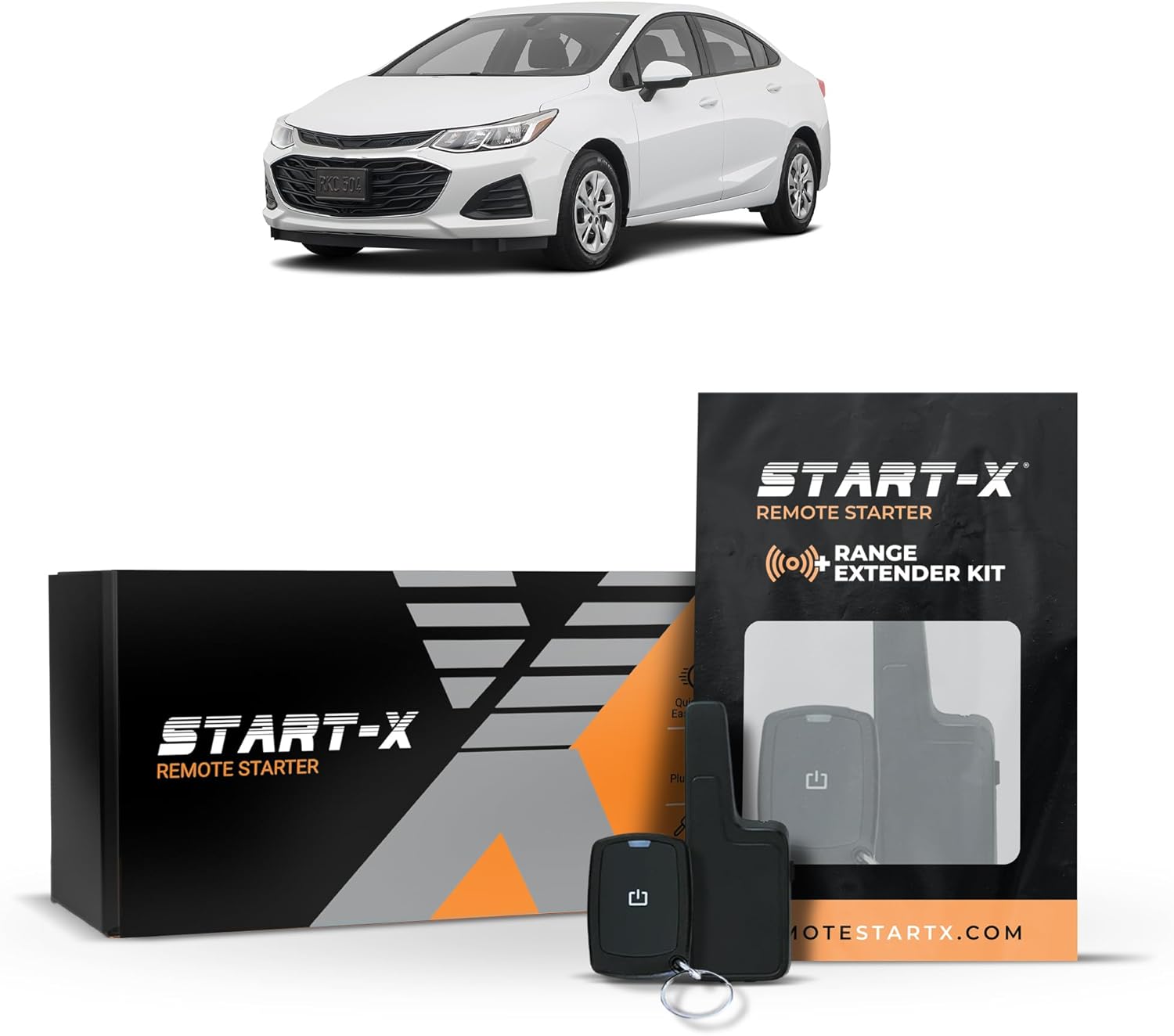 Start-X Remote Starter Kit + 2000ft 1 Way Range Extender for Chevy Cruze (2010, 2011, 2012, 2013, 2014, 2015, 2016, 2017, 2018, 2019) Vehicles with Key Ignition