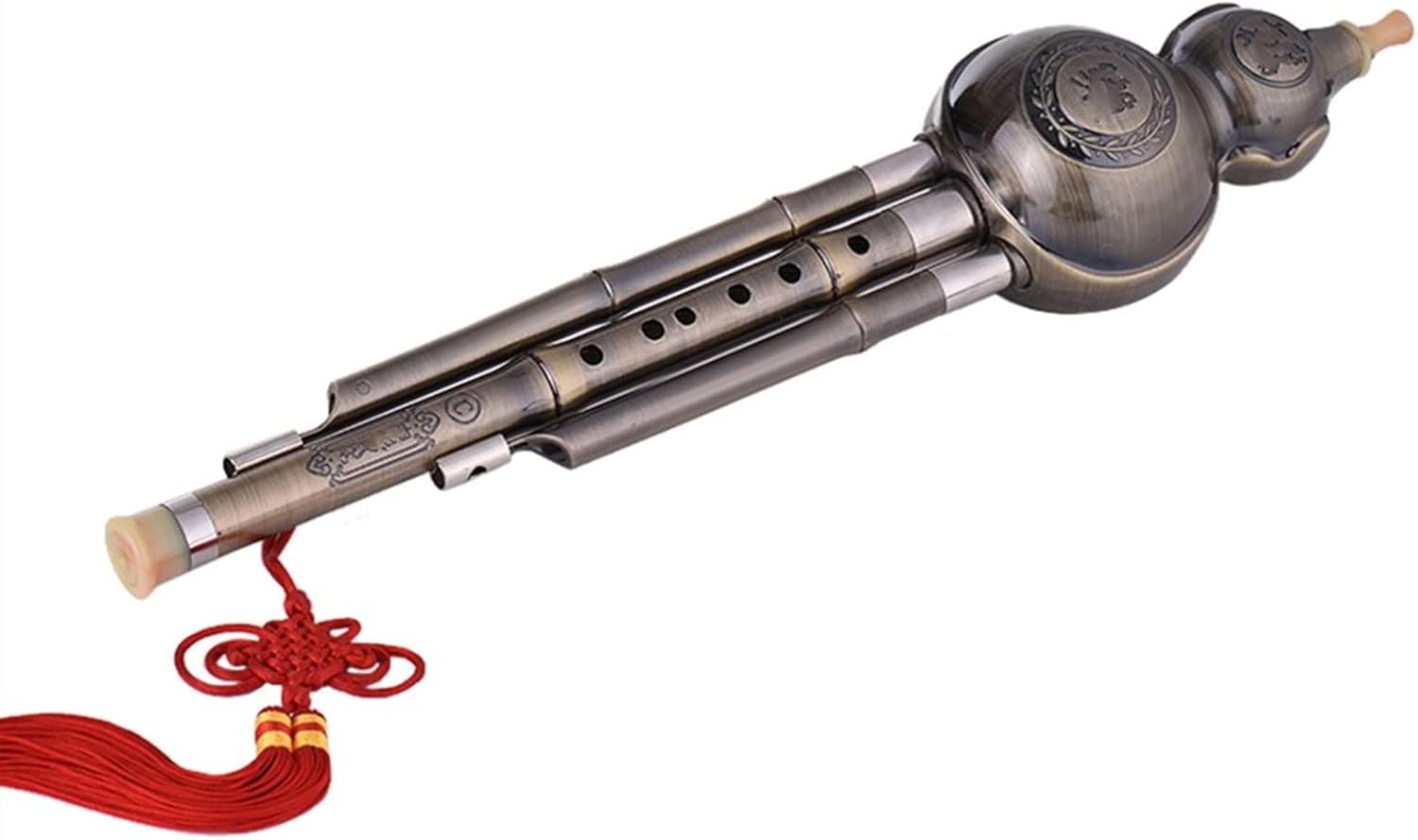 FLFL Hulusi Chinese Hulusi Bamboo C Key Flute Woodwind Instrument Aluminum Material Copper Plated