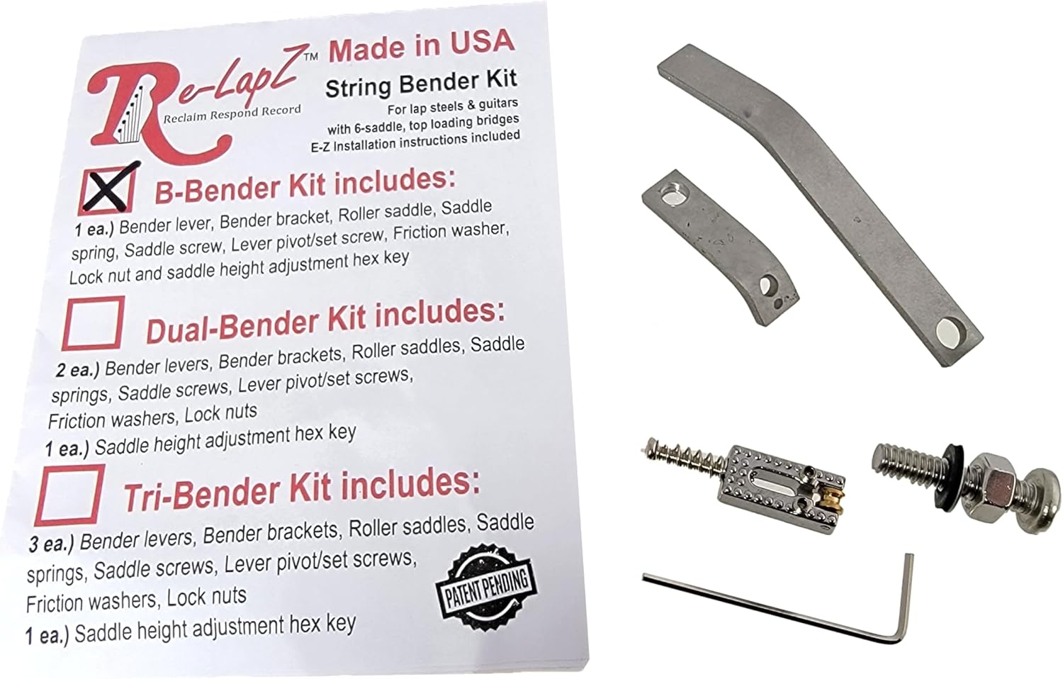 Re-LapZ B-Bender Kit (Double) - No-Drilling After-Market String Bender for Lap Steel & Top-Load Electric Guitars