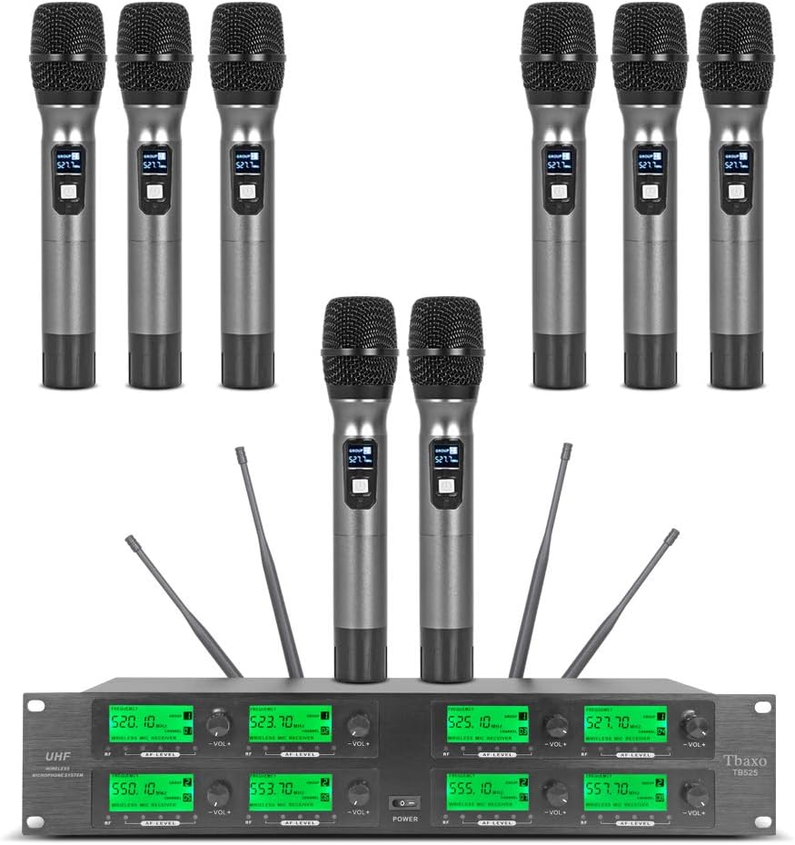 Wireless Microphone System 8 Channel Microphones UHF 8 Handheld Mic Karaoke DJ 8 Whole Metal Mic Karaoke System School Church Speaking Conference Wedding Party