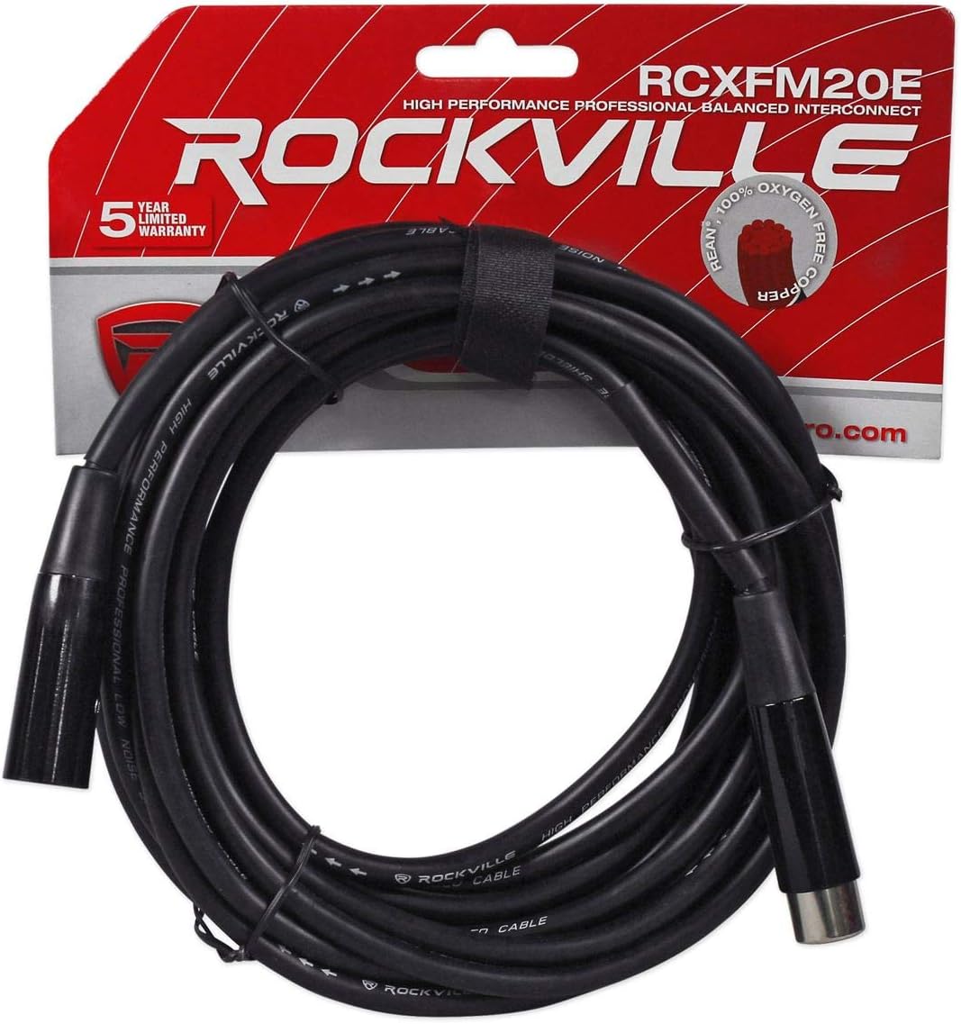 Rockville Titan Portable Array Bundle: (2) 1200W Peak / 300W RMS Battery Powered PA DJ Speakers, RMC-XLR Wired Microphone, R720L LED Fog/Smoke Machine with Remote, RCXFM20E-B 20 ft XLR Cable, 5-Items