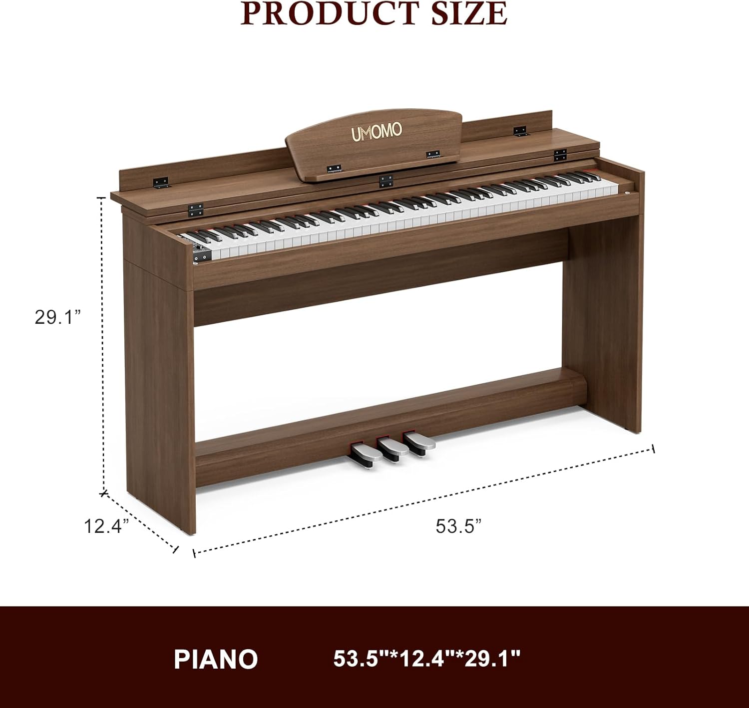 UMOMO U-710 88 Key Digital Piano Keyboard, Full Size Electric Piano with Piano Stand, Headphone Jack, 3 Pedal, Electronic Piano for Beginner, Adults, Walnut