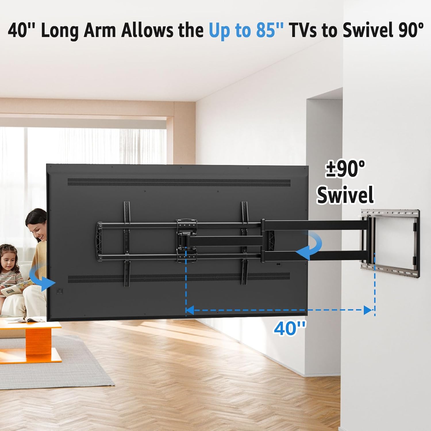 MOUNTUP Long Arm TV Wall Mount with 40’’ Extension, Full Motion TV Mount for Most 42''-90'' TVs, Corner Bracket with Swivel Tilt Max VESA 800x400mm Load Up to 150 LBS Fit 16/18/24'' Stud MU0059
