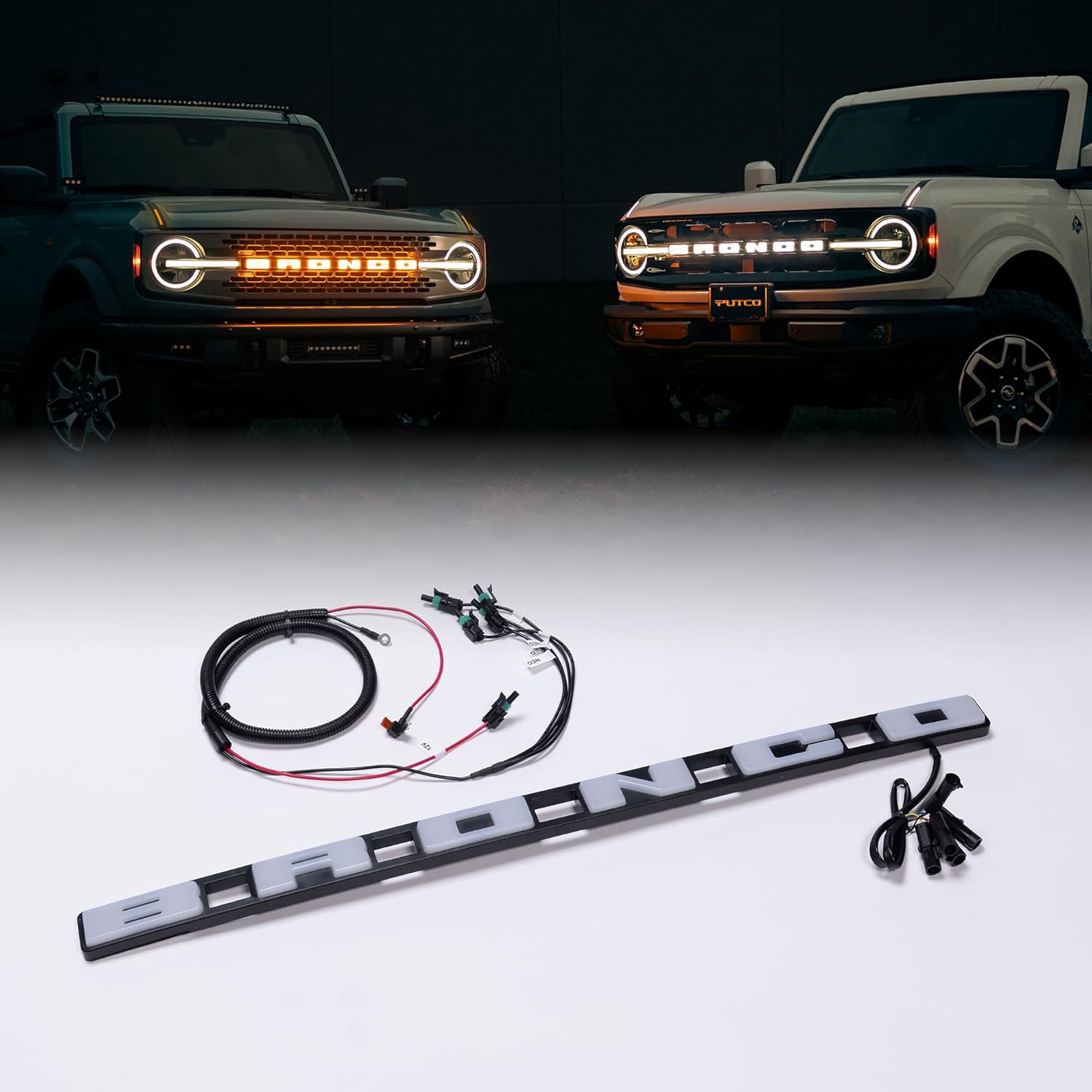 Putco Luminix LED Grille Emblem, Fits 2021-2026 Ford Bronco, w/o Front Camera - Amber & White