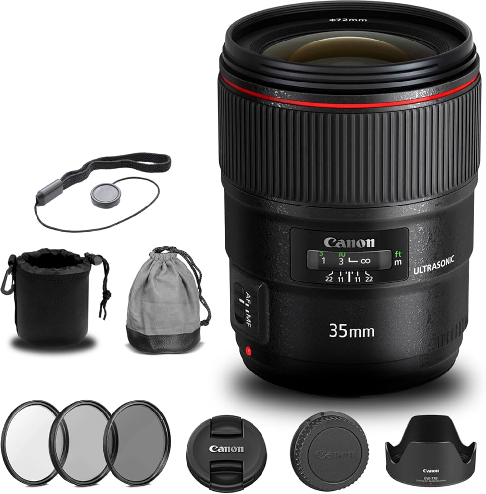 Canon EF 35mm f/1.4L II USM Lens (9523B002) with Filter Kit, Cap Keeper, and Cleaning Set (Renewed)
