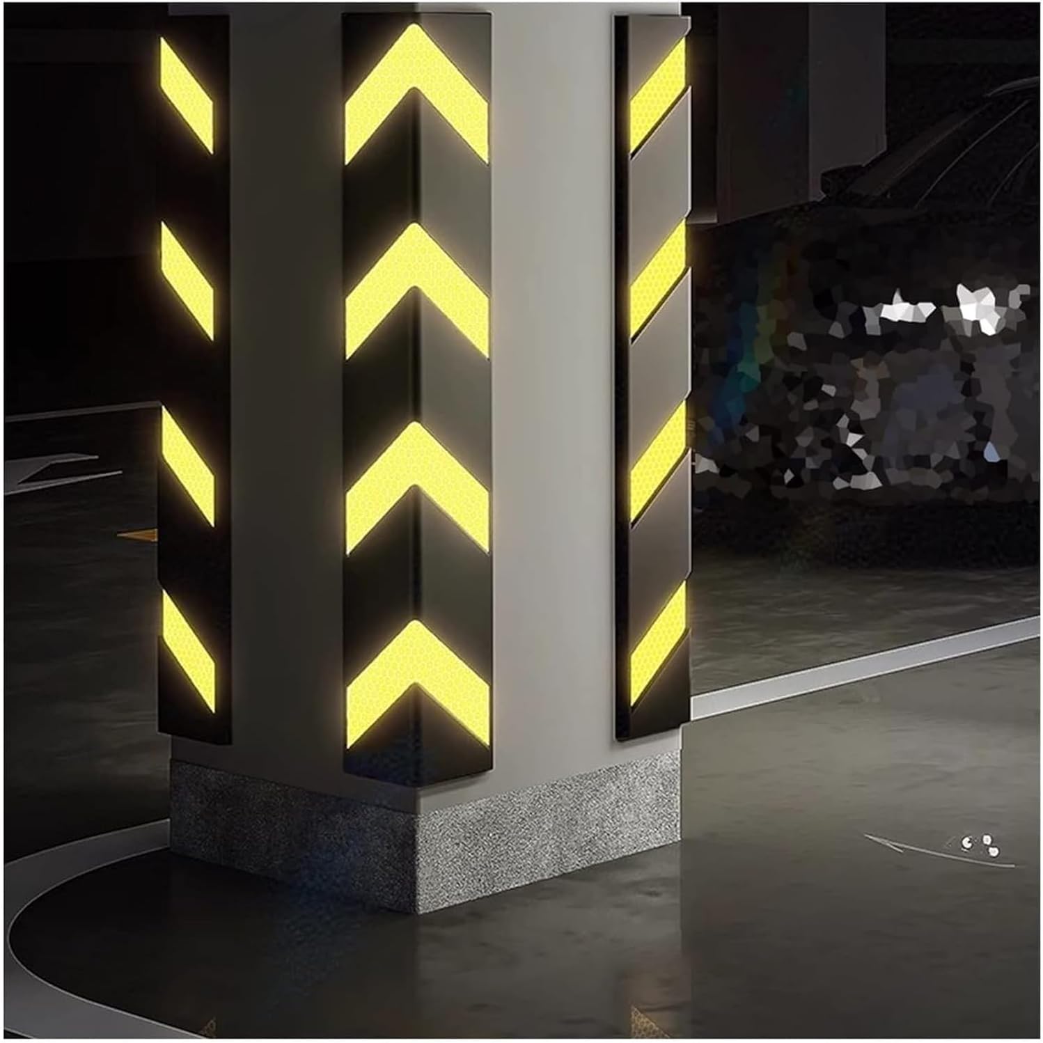 Reflective Wall Edge Protector - Garages Traffic Warning Strip, 100x15cm Car Bumper Rubber Corner Protector, for Parking Lot, Warehouse (Color : Black+Yellow, Size : 6PCS)