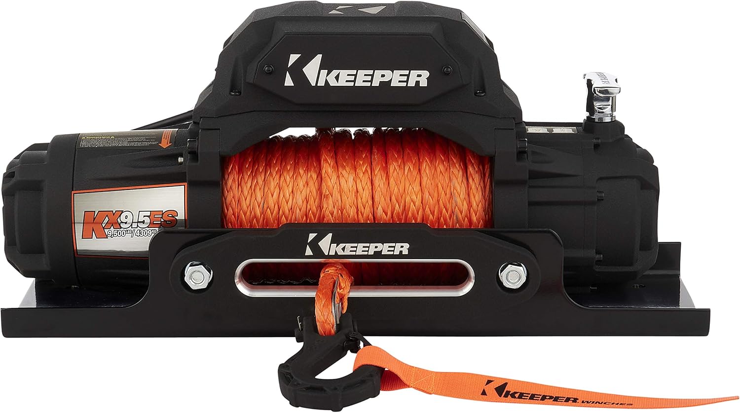 KEEPER Extreme Series KX9500E 12V Electric Winch with 85FT Synthetic Rope – Powerful 9500 LB Pulling Capacity, Heavy-Duty Off-Road Towing Winch with Waterproof Design for Trucks, ATVs & More