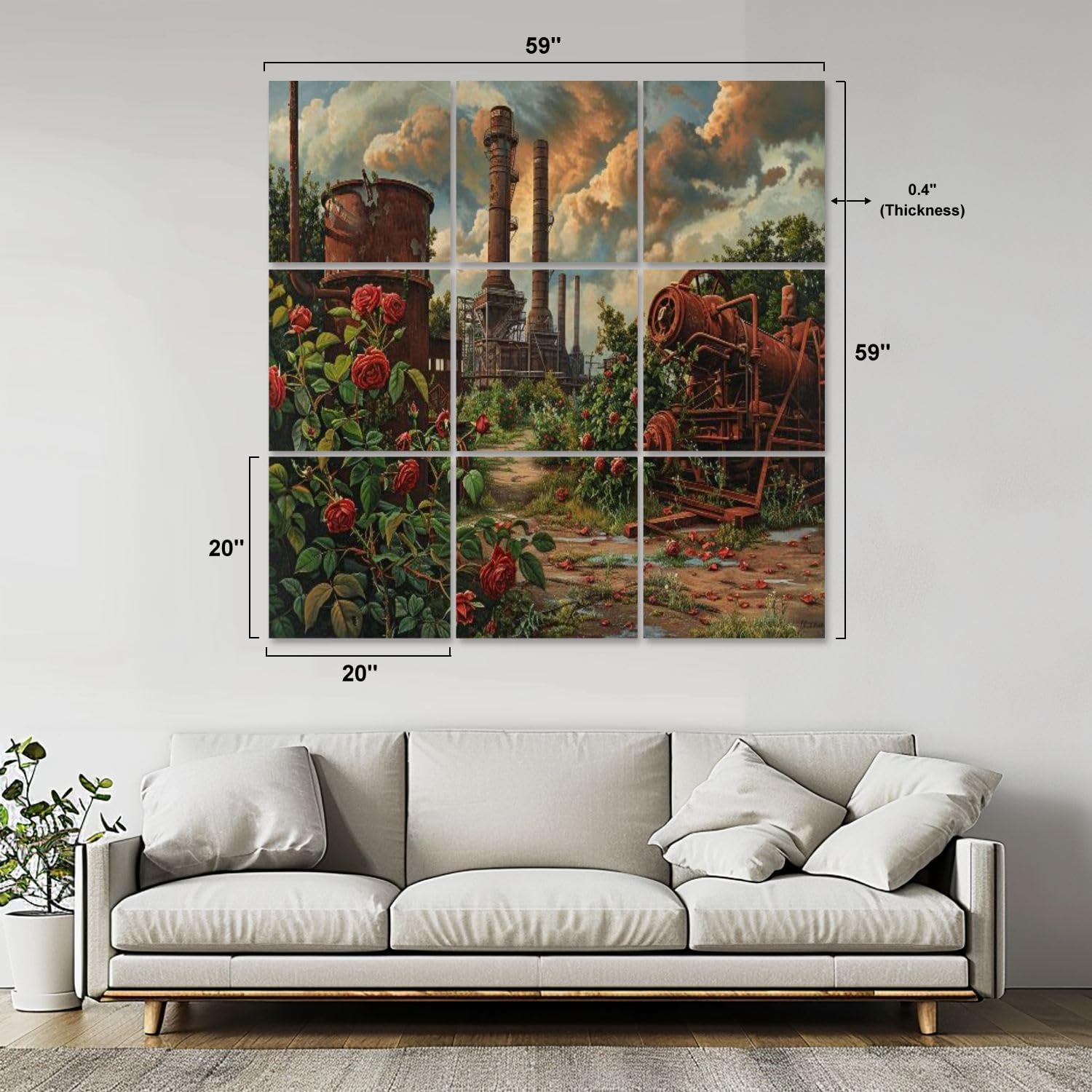 Art Acoustic Panels Self Adhesive Decay Growth Edged Sky Industrial Canvas Art 9 Packs Decorative Soundproof Wall Panels Large Sound Absorbing Panels for Home Office 60