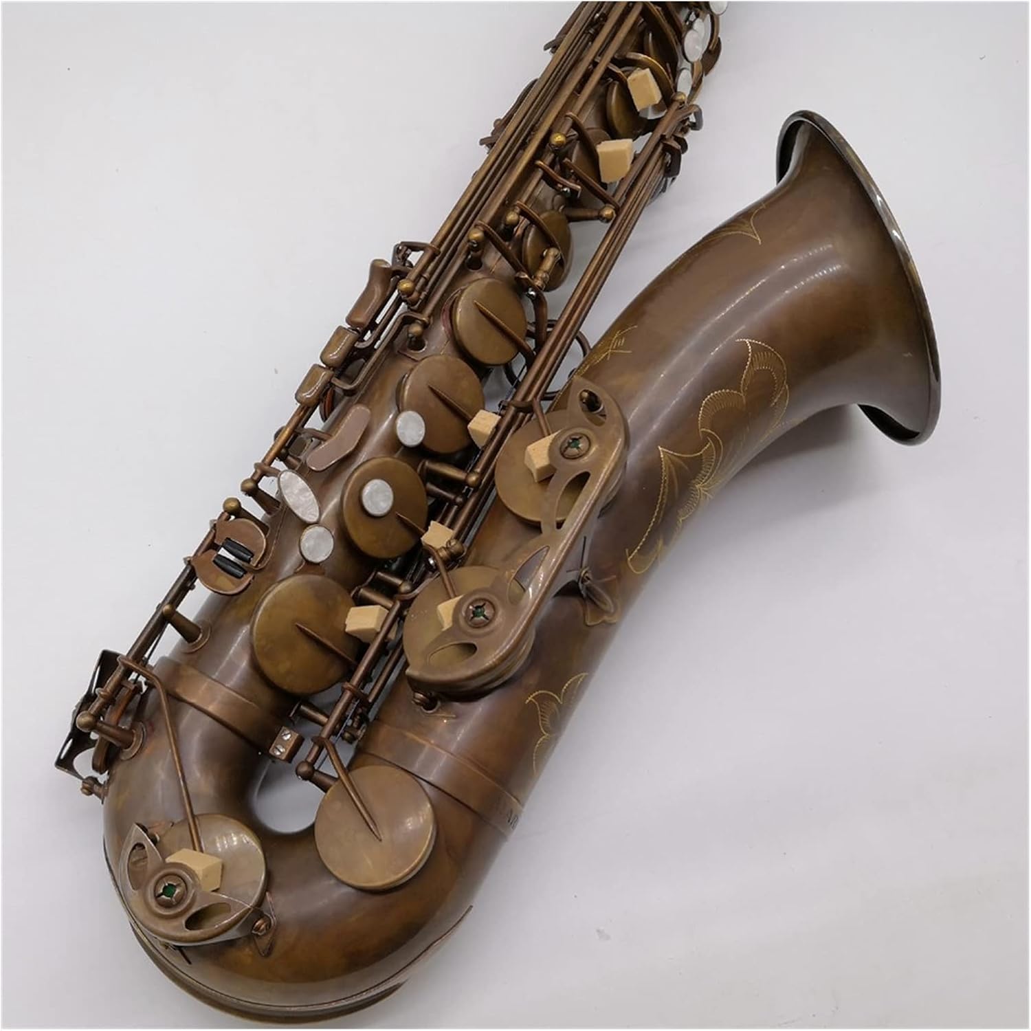 Saxophone Straight Tenor Saxophone Antique Copper B-Flat Tenor Sax Retro Bronze Mouthpiece Key Type Woodwind Instrument (Color : Antique Copper)