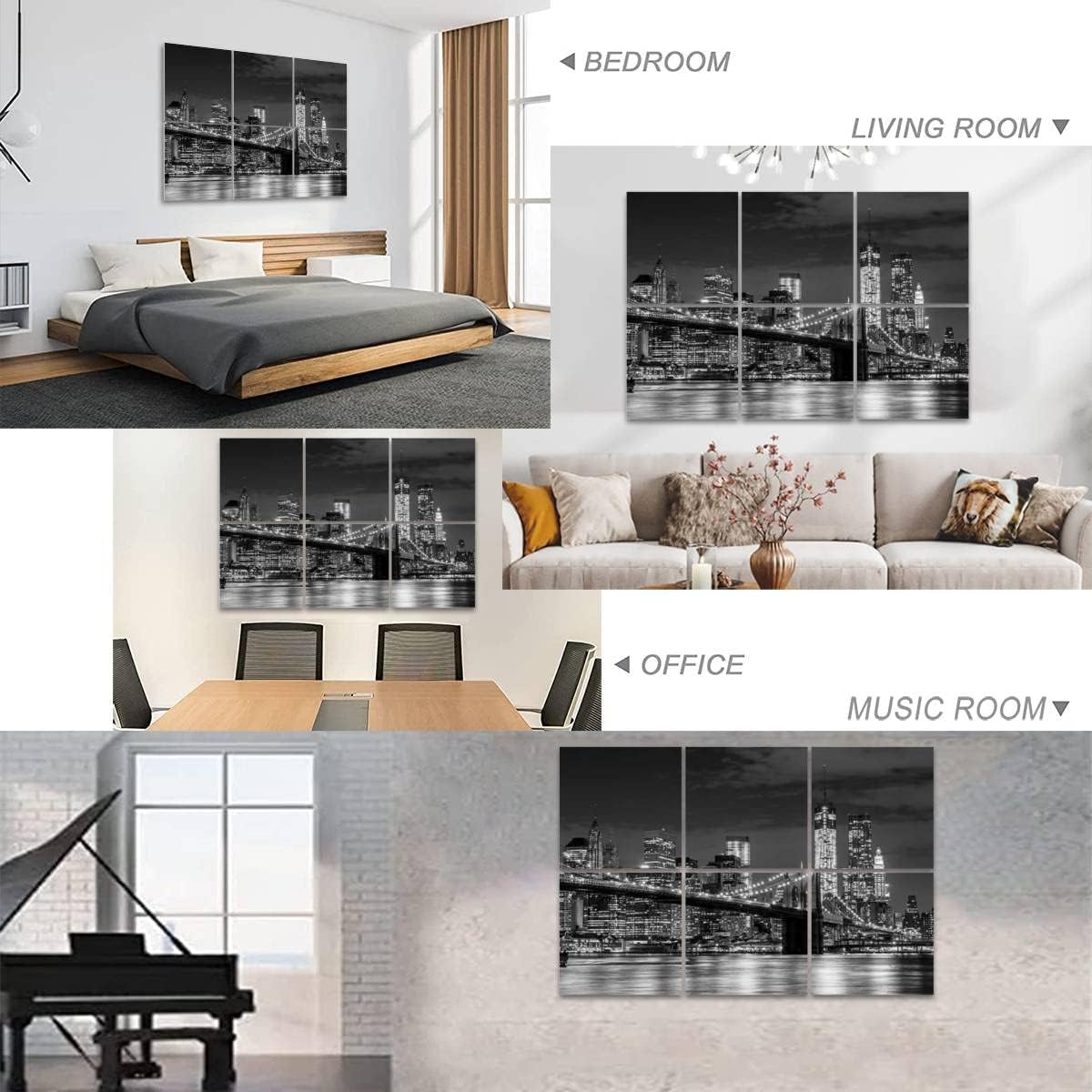 6 Pack Art Acoustic Panels Brooklyn Bridge skyline at night Soundproof Wall Panels Padding Decorative Sound Absorbing Panels 72