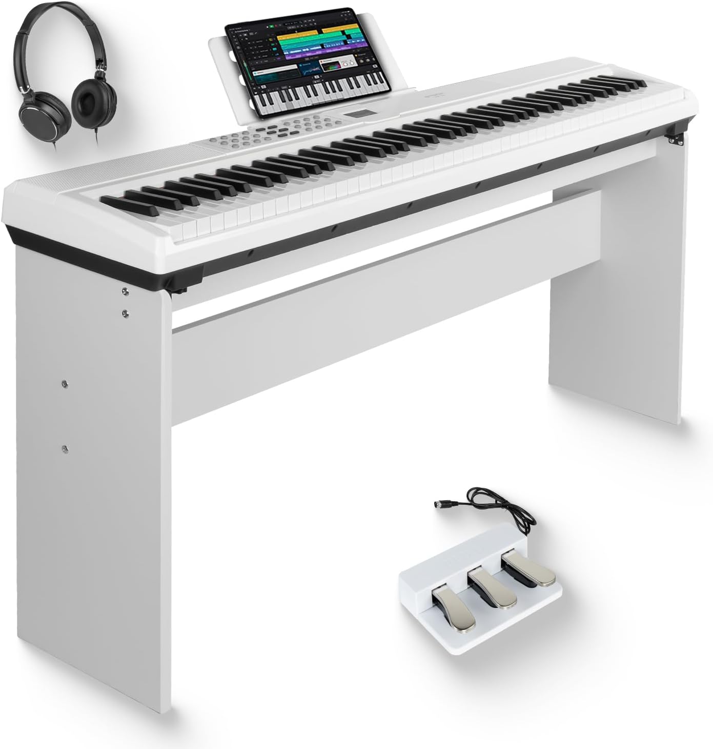 STRICH 88 Keys Weighted Keyboard Piano with Stand & Sustain Pedal, Hammer-Action Digital Piano, Full-size Electric Piano Keyboard Supports USB-MIDI/Wireless Connect, White, SDP-120