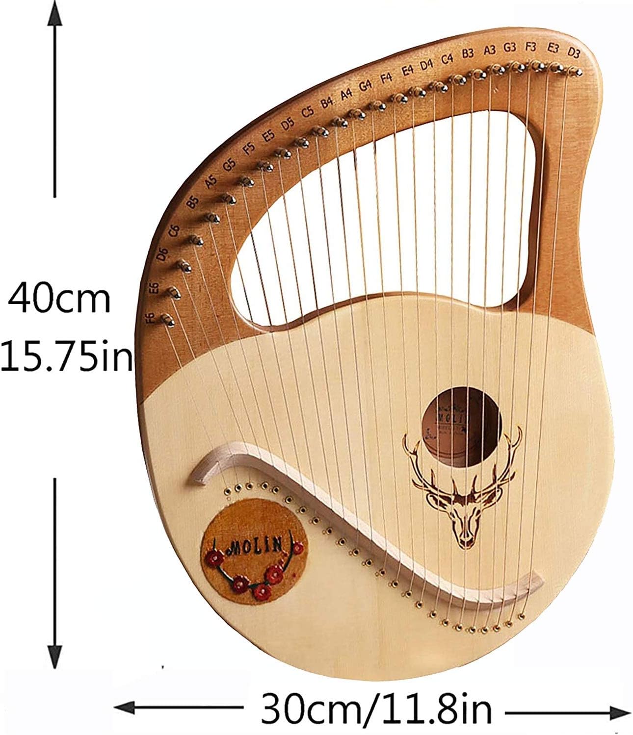 Lyre Harp 24 String Bone Saddle Lye Harp,Mahogany String Instrument with Tuning Wrench and Gig Bag for Music Lovers Beginners Children Adults Kids (Color : Yellow)