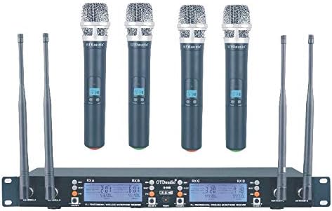 GTDaudio 4 x100 Changeable Frequency Channels UHF Wireless Microphone DJ Karaoke Mic System, Range 400Ft, Battery 12 Hours (4 Handheld Mics) 668H