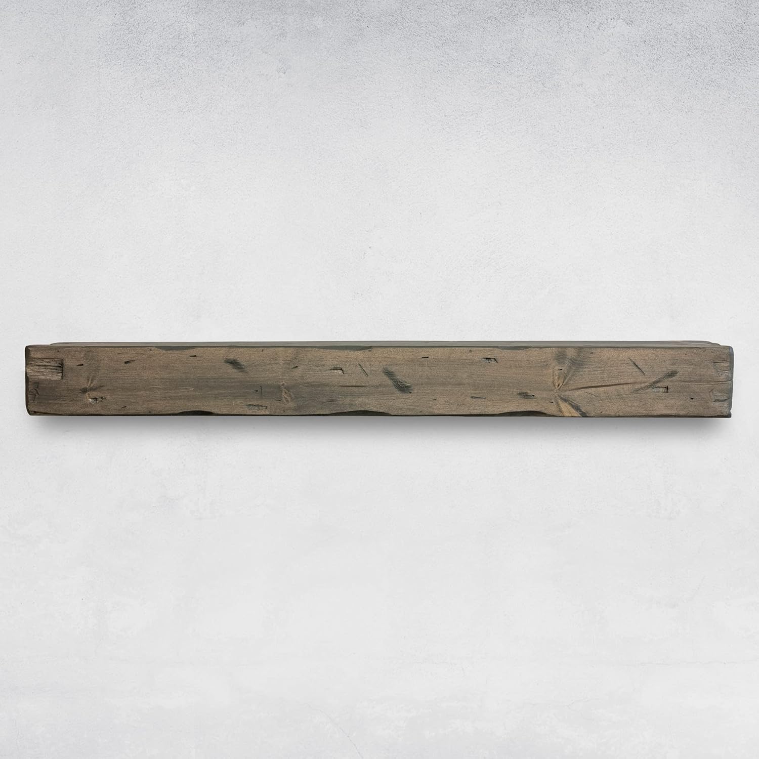 URBANDI Fireplace Mantel, Distressed, Rustic, Floating Shelf, Modern, Real Wood. (48Lx6Hx8D, Grey)